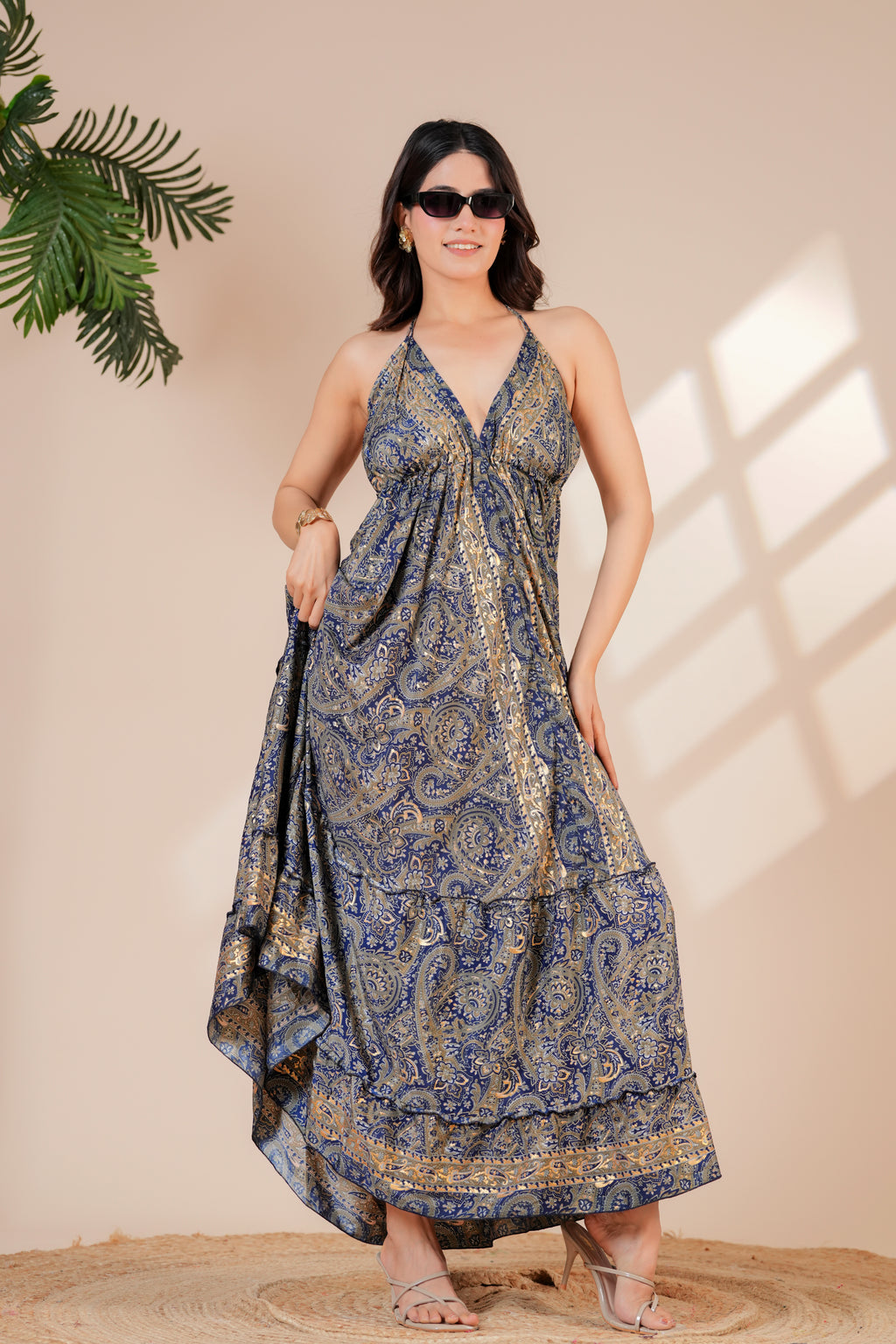 Raysha Midnight Paisley Halter Maxi Dress