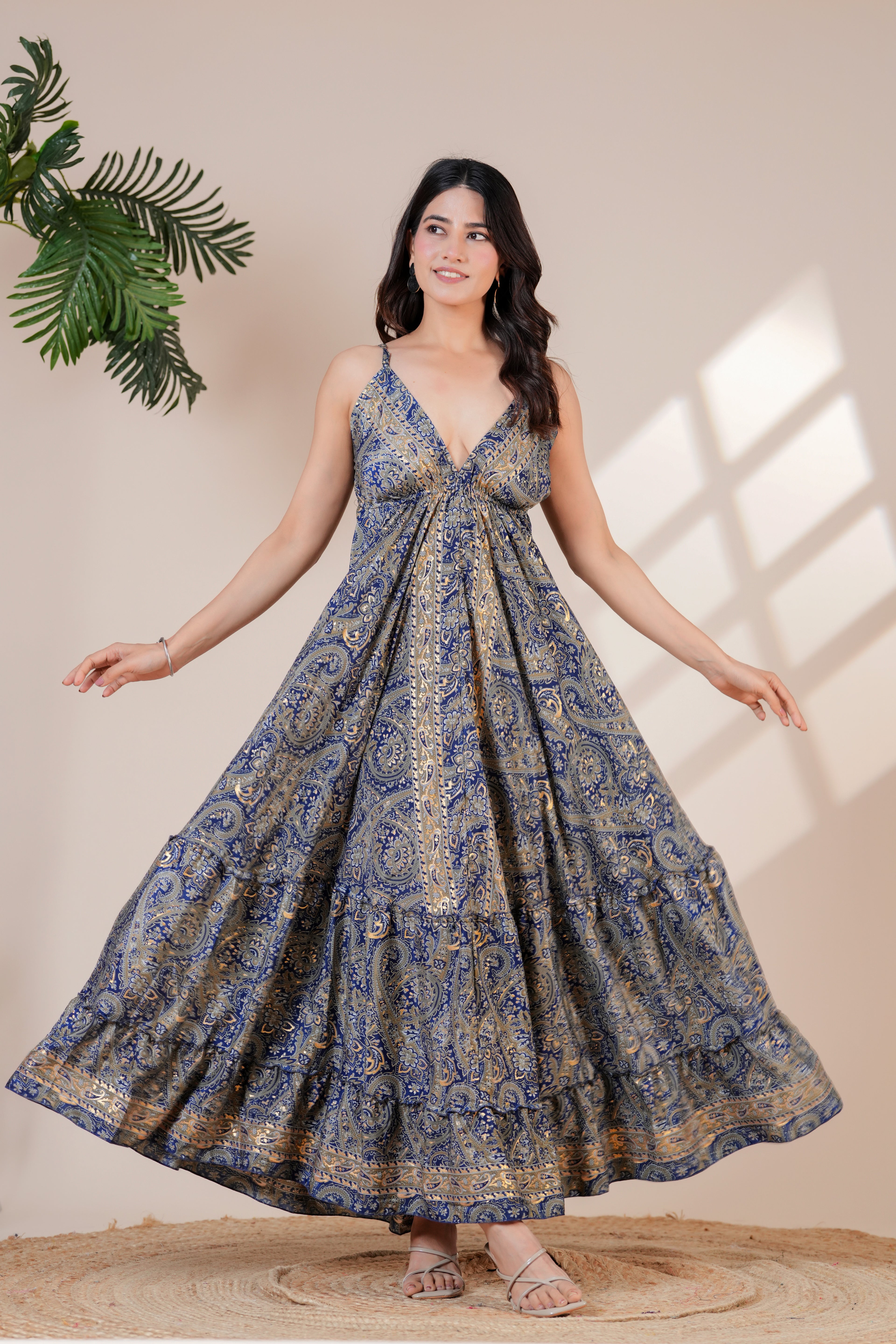 Raysha Ink Blue Paisley Flare Maxi Dress