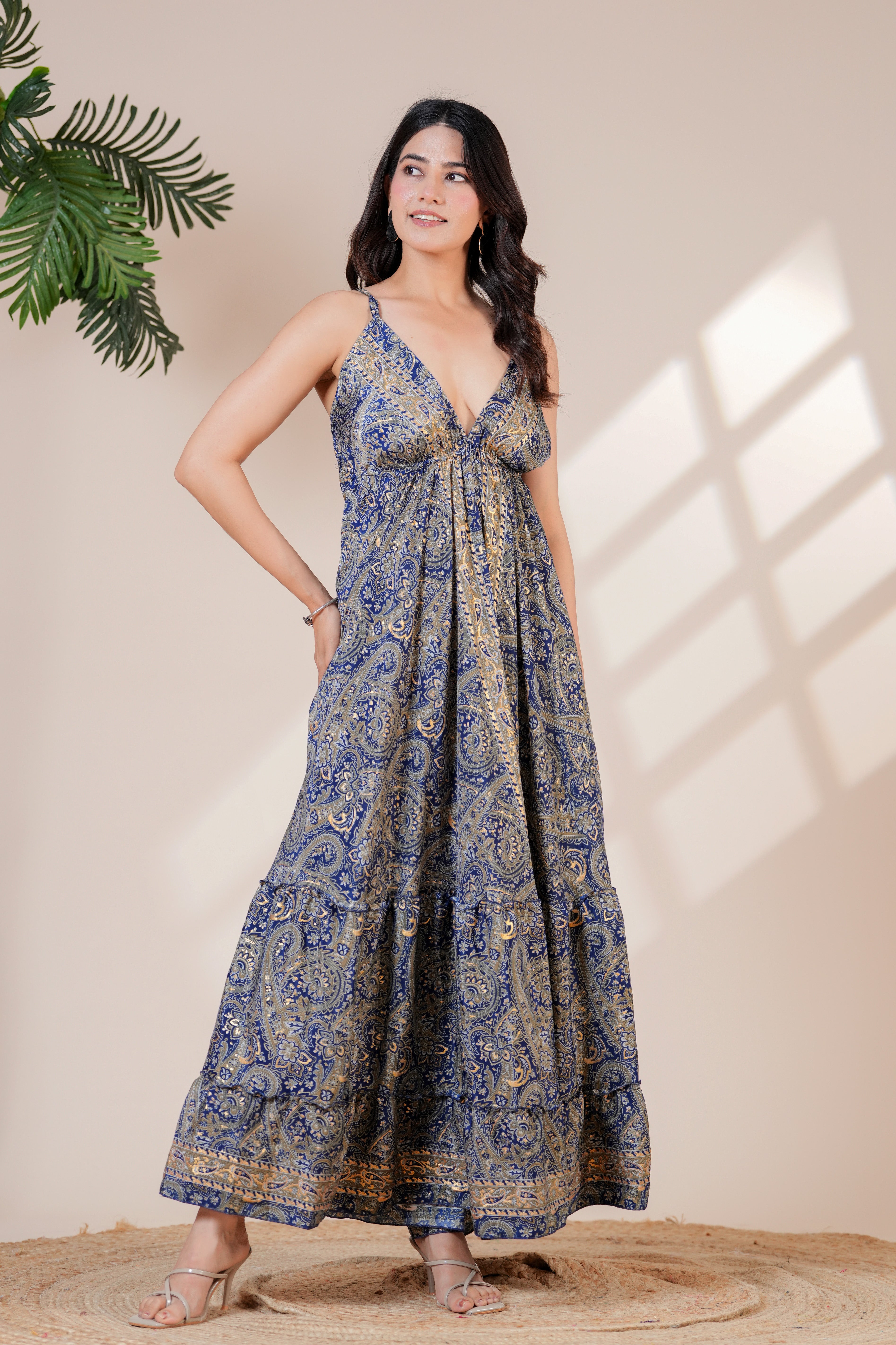 Raysha Ink Blue Paisley Flare Maxi Dress