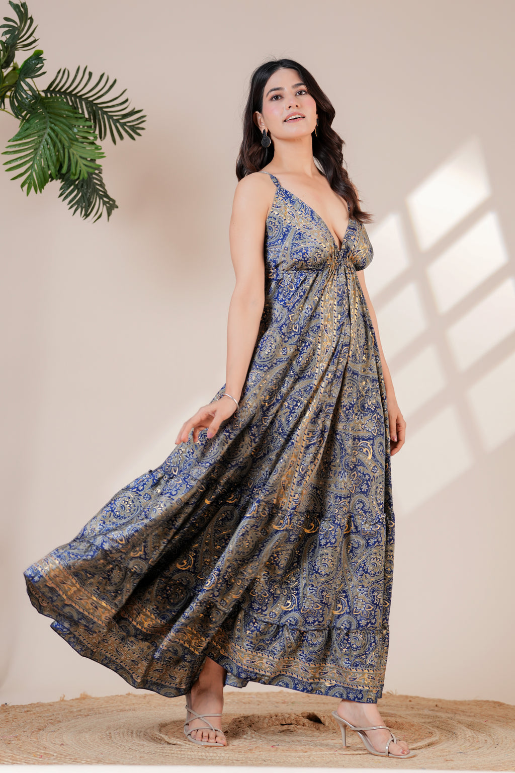 Raysha Ink Blue Paisley Flare Maxi Dress