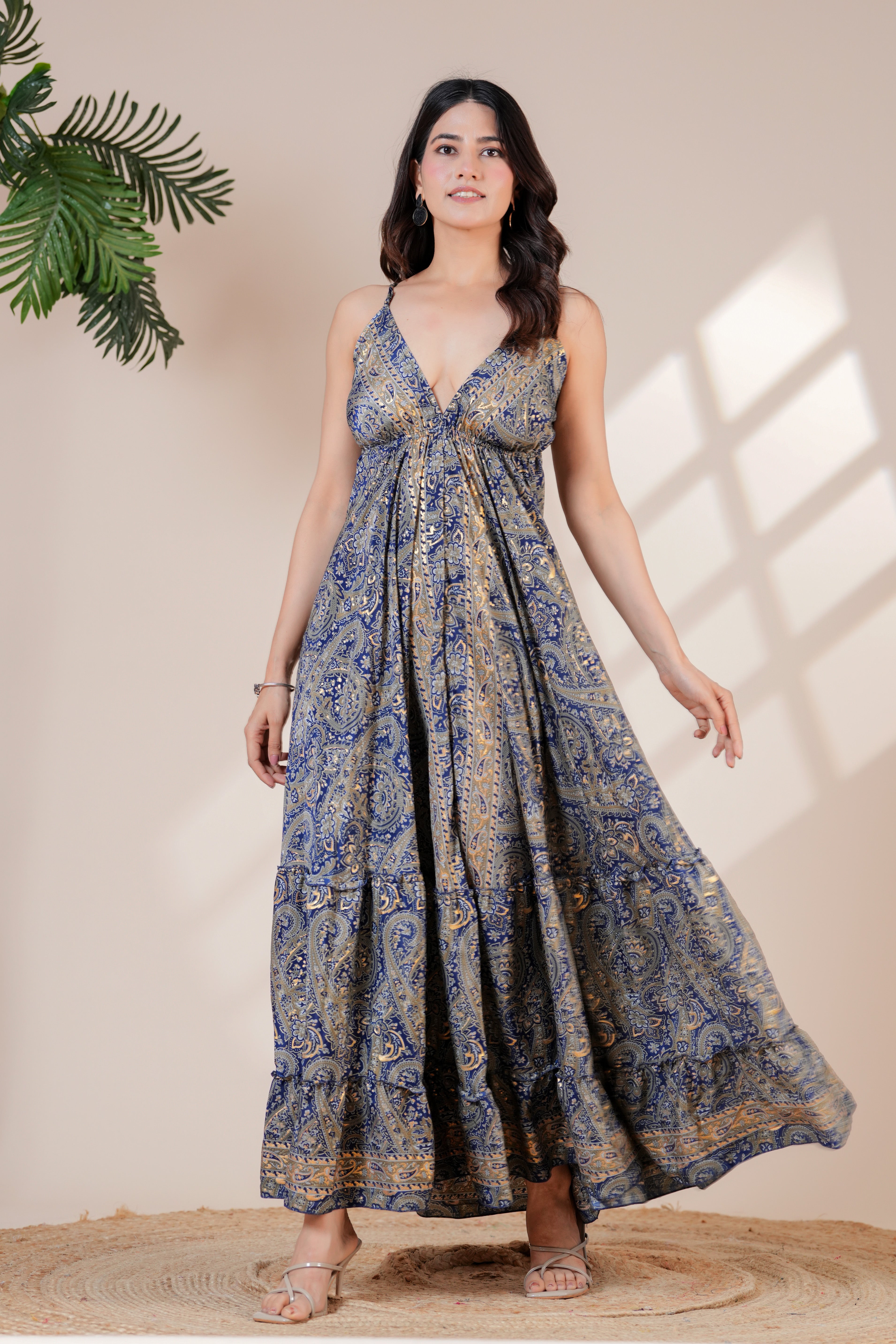 Raysha Ink Blue Paisley Flare Maxi Dress