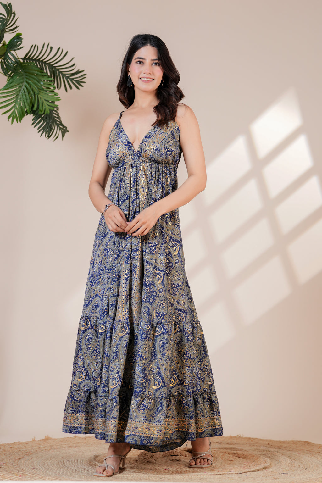 Raysha Ink Blue Paisley Flare Maxi Dress