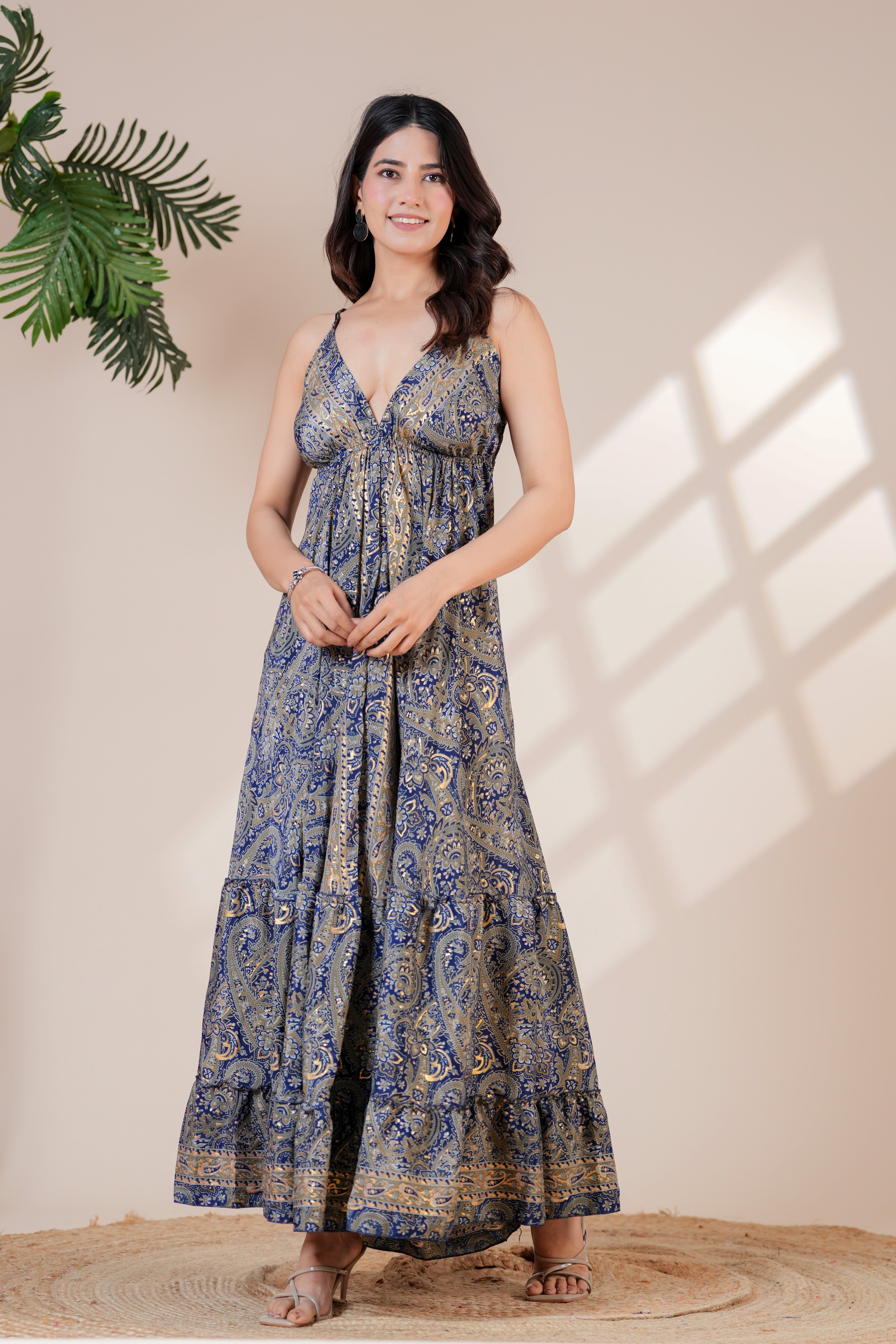 Raysha Ink Blue Paisley Flare Maxi Dress