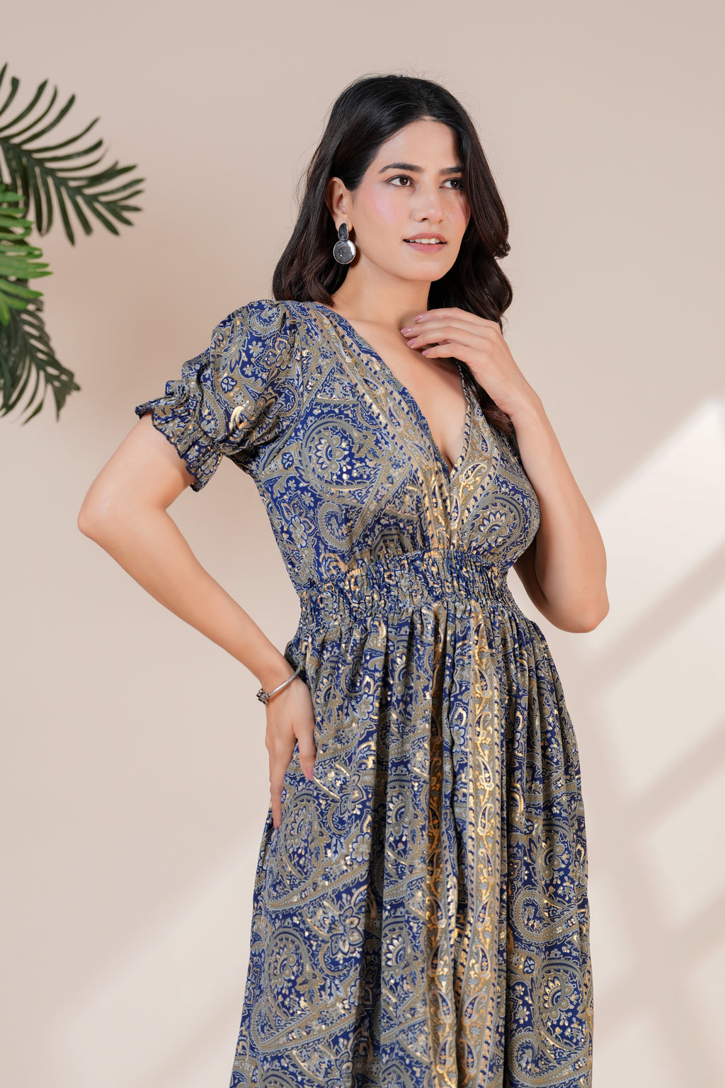 Raysha Ink Blue Paisley Print Back-Tie Maxi Dress