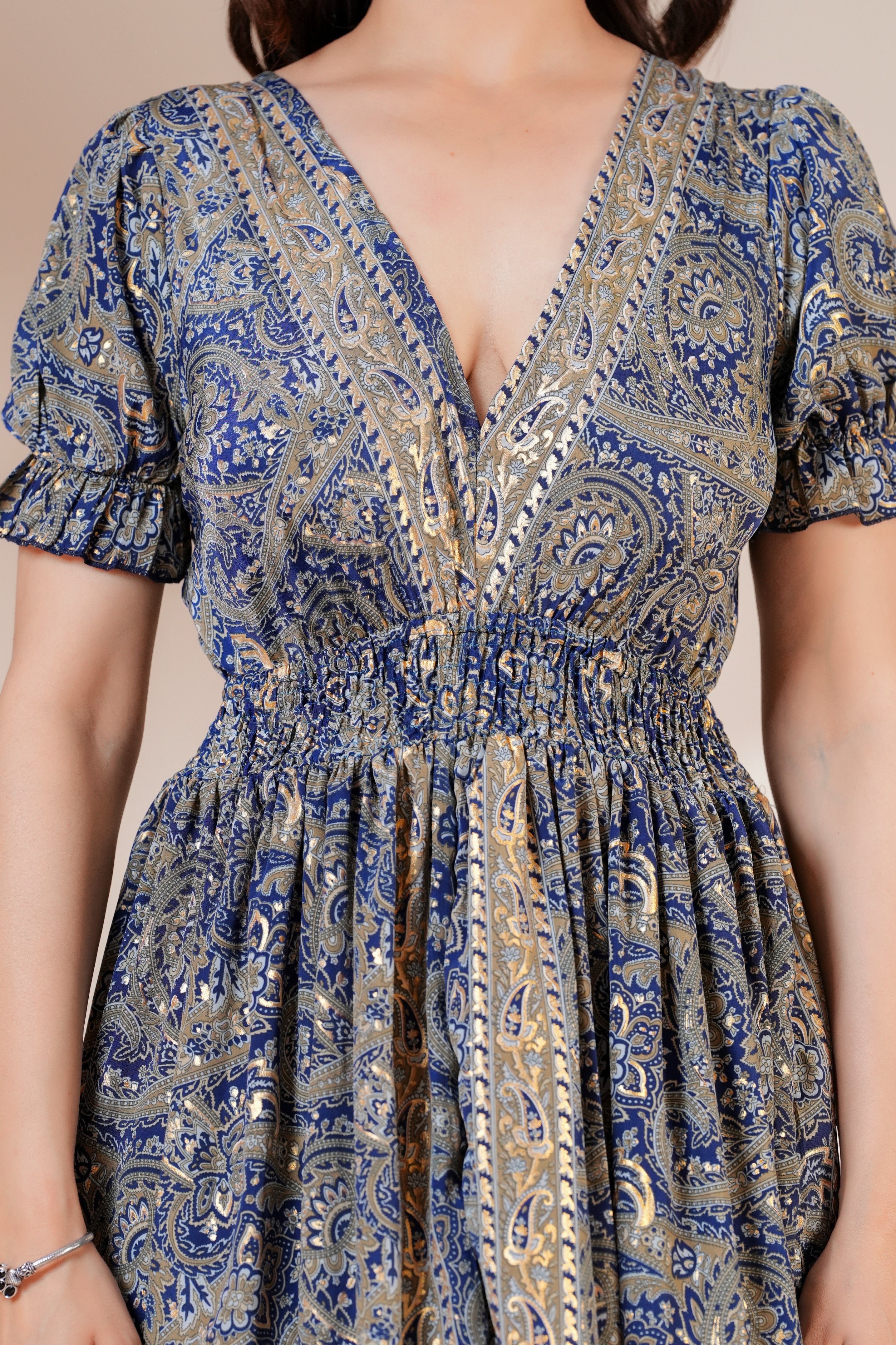 Raysha Ink Blue Paisley Print Back-Tie Maxi Dress