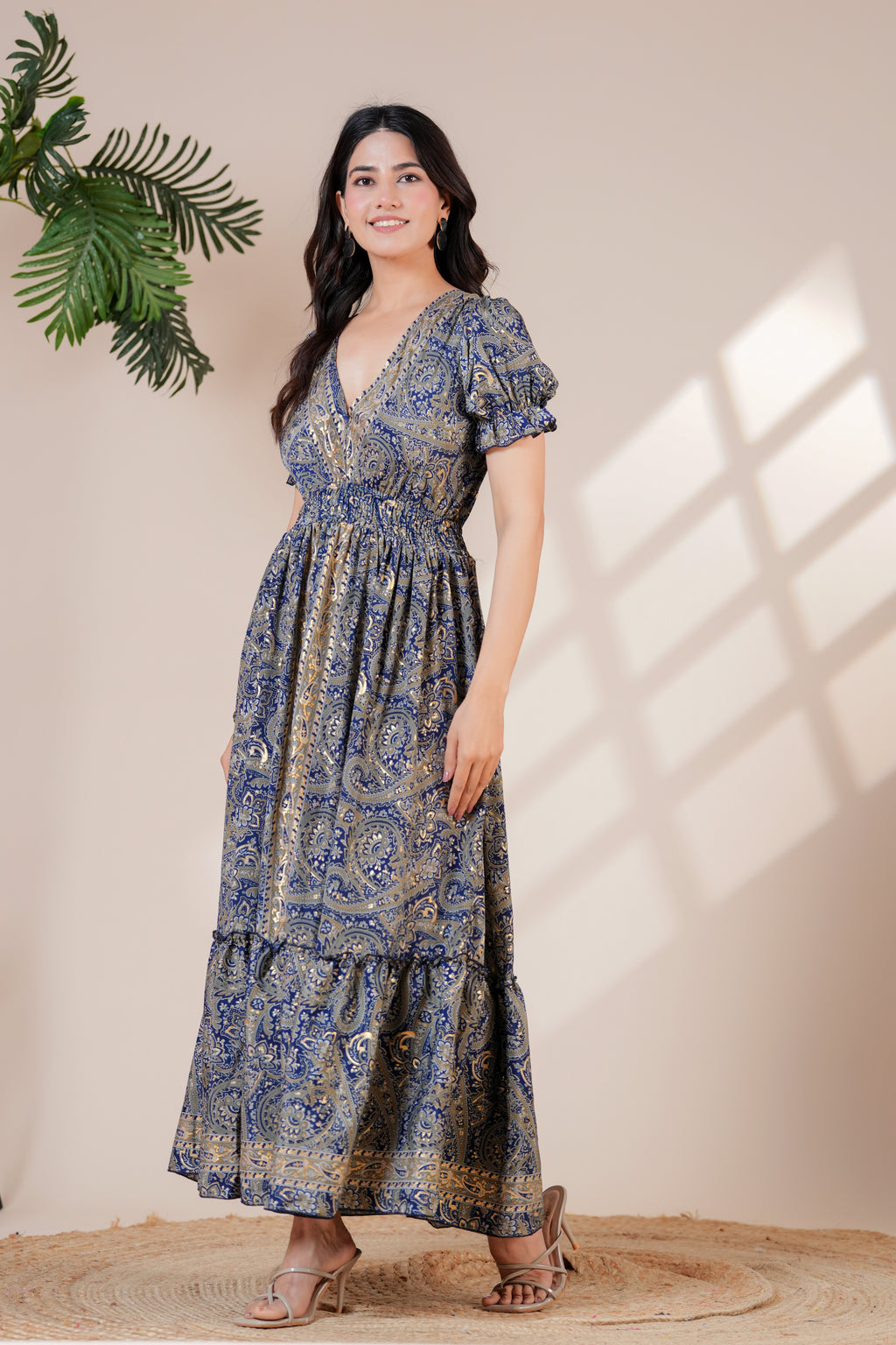 Raysha Ink Blue Paisley Print Back-Tie Maxi Dress