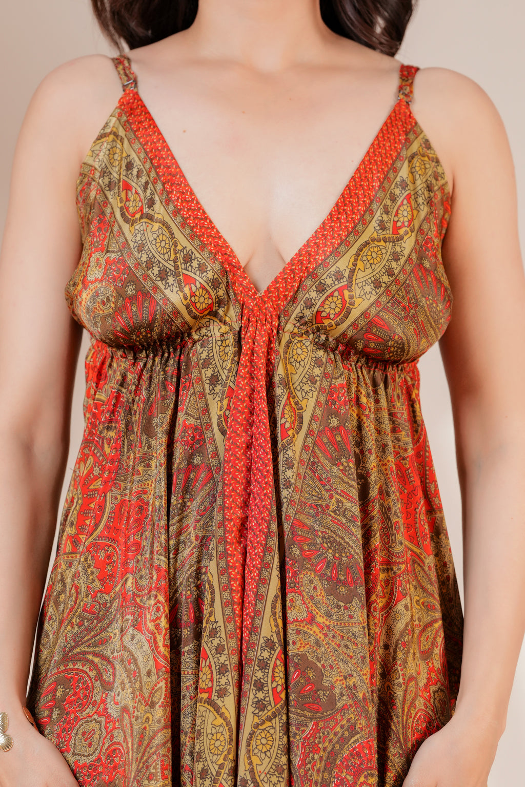 RAYSHA Rustic Red & Olive Printed Tiered Maxi Dress