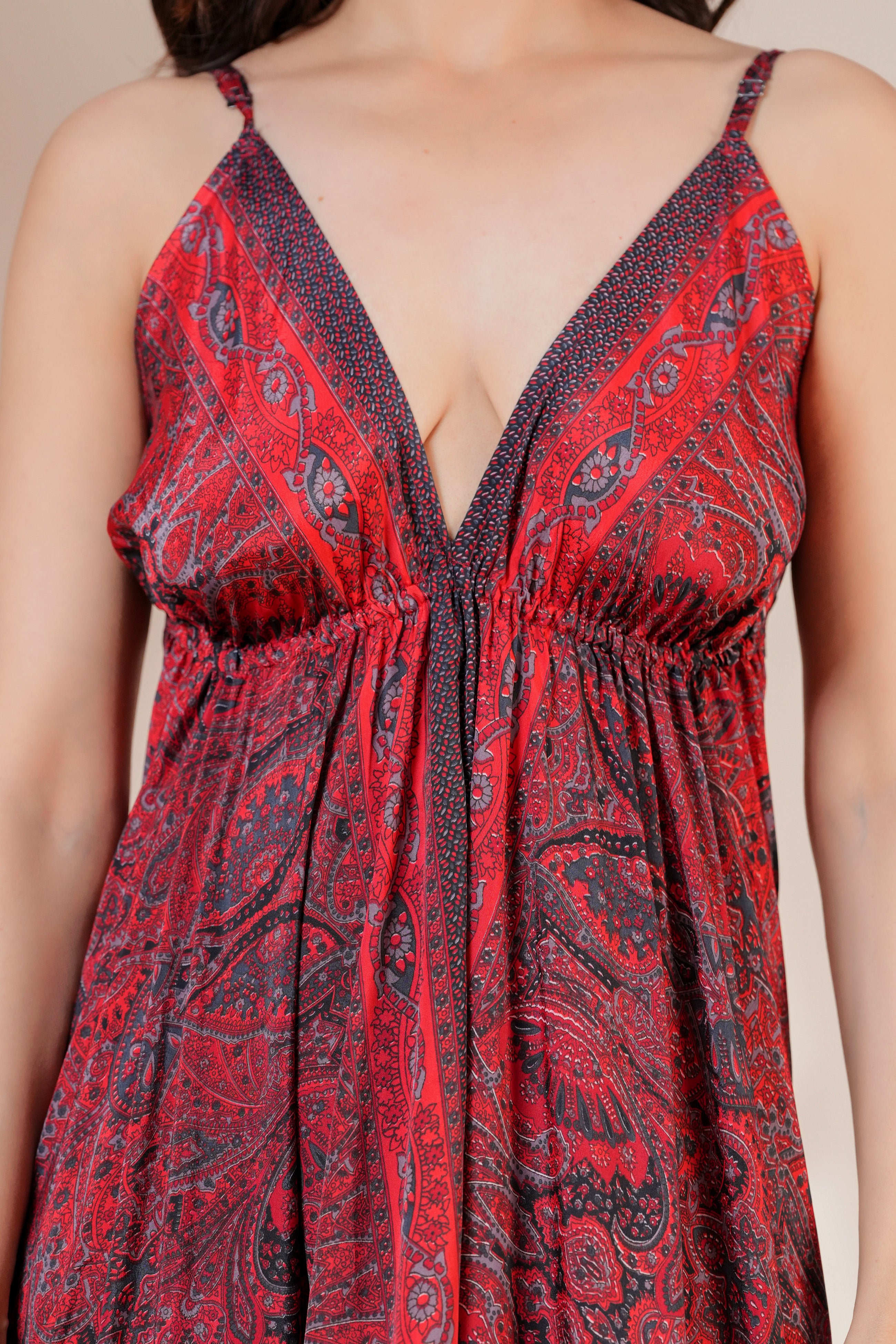 RAYSHA Crimson Red Paisley Printed Tiered Maxi Dress