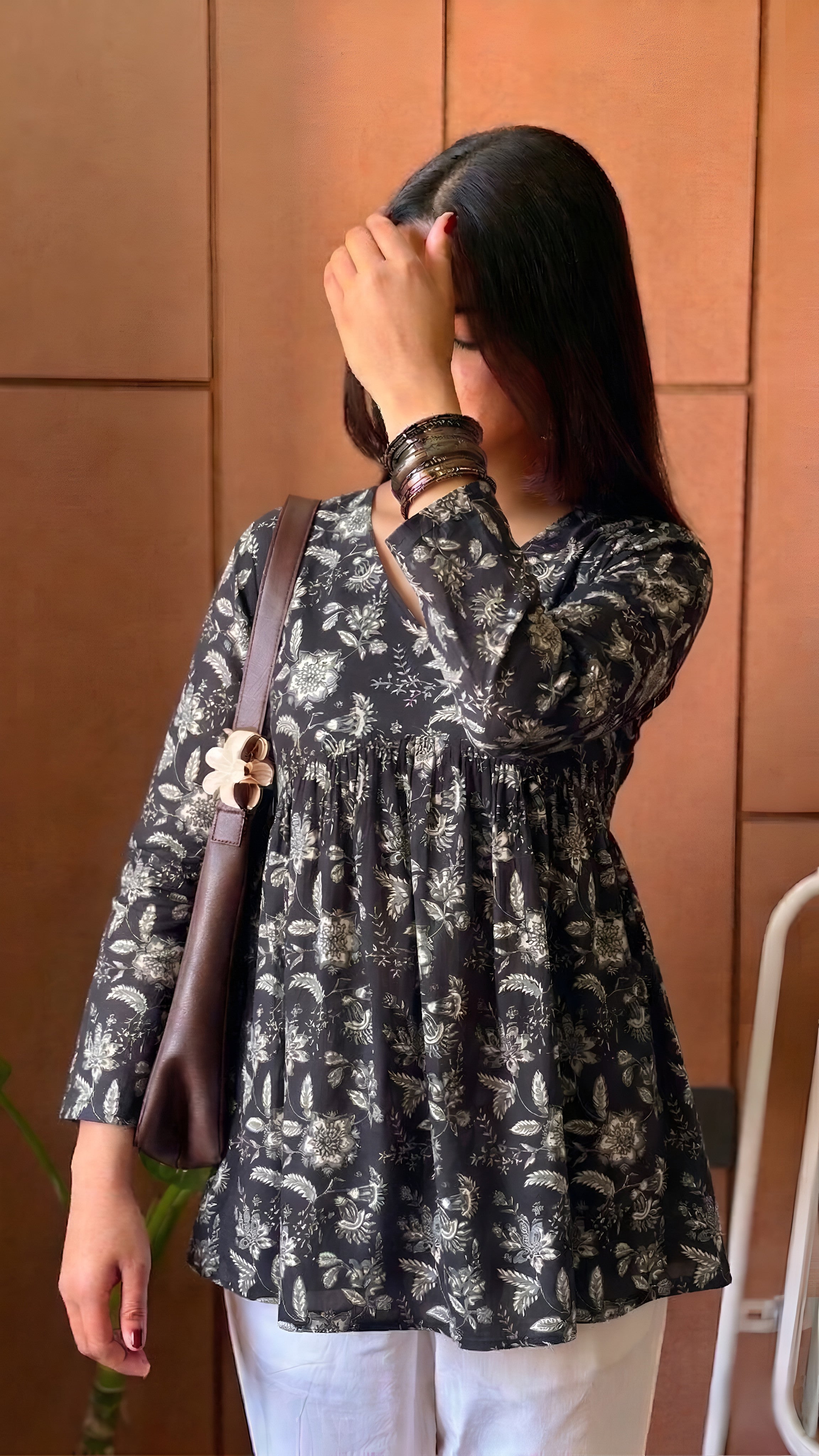 Floral Grace Black Peplum Top