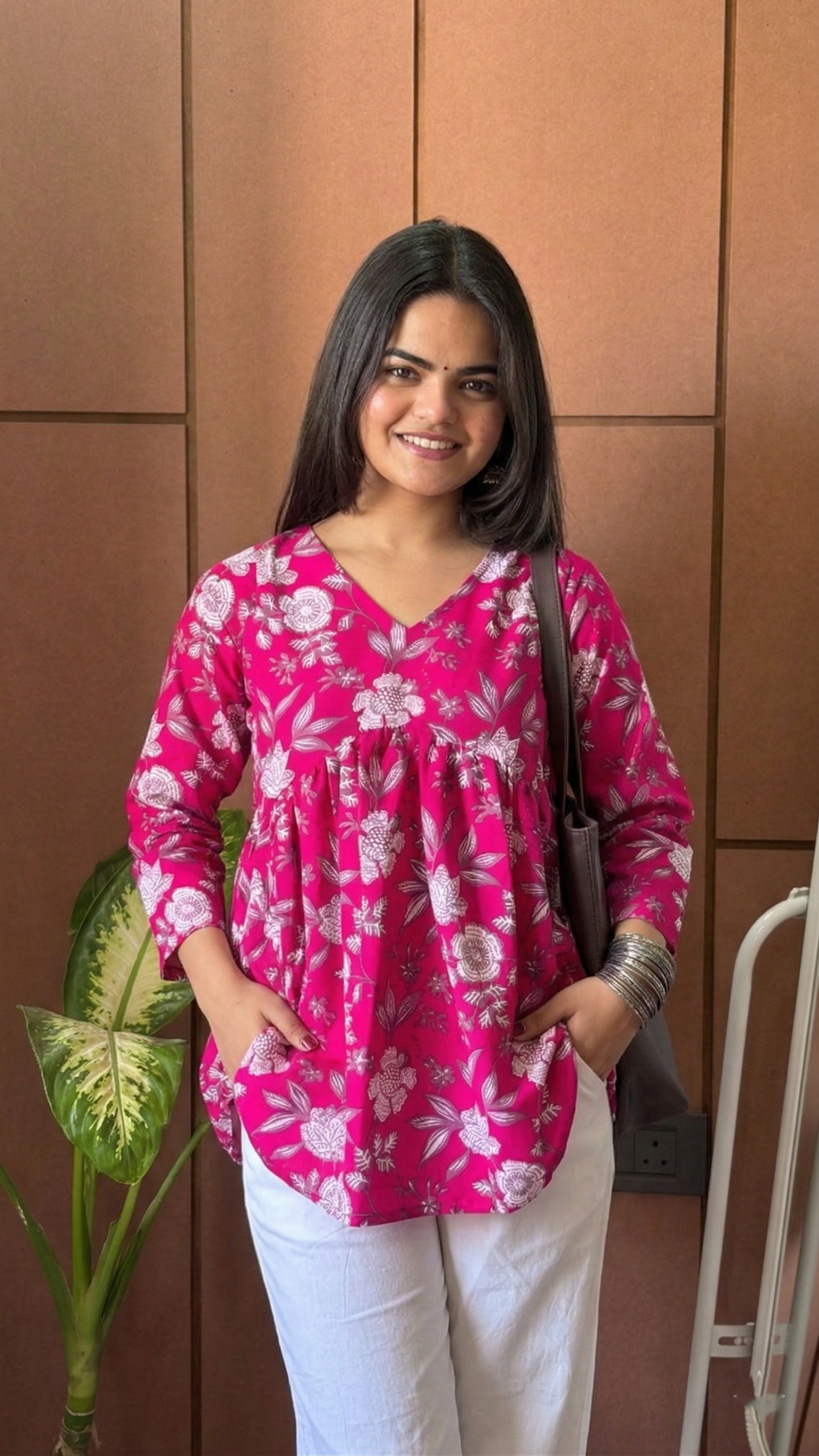 Pink Floral Printed Peplum Top