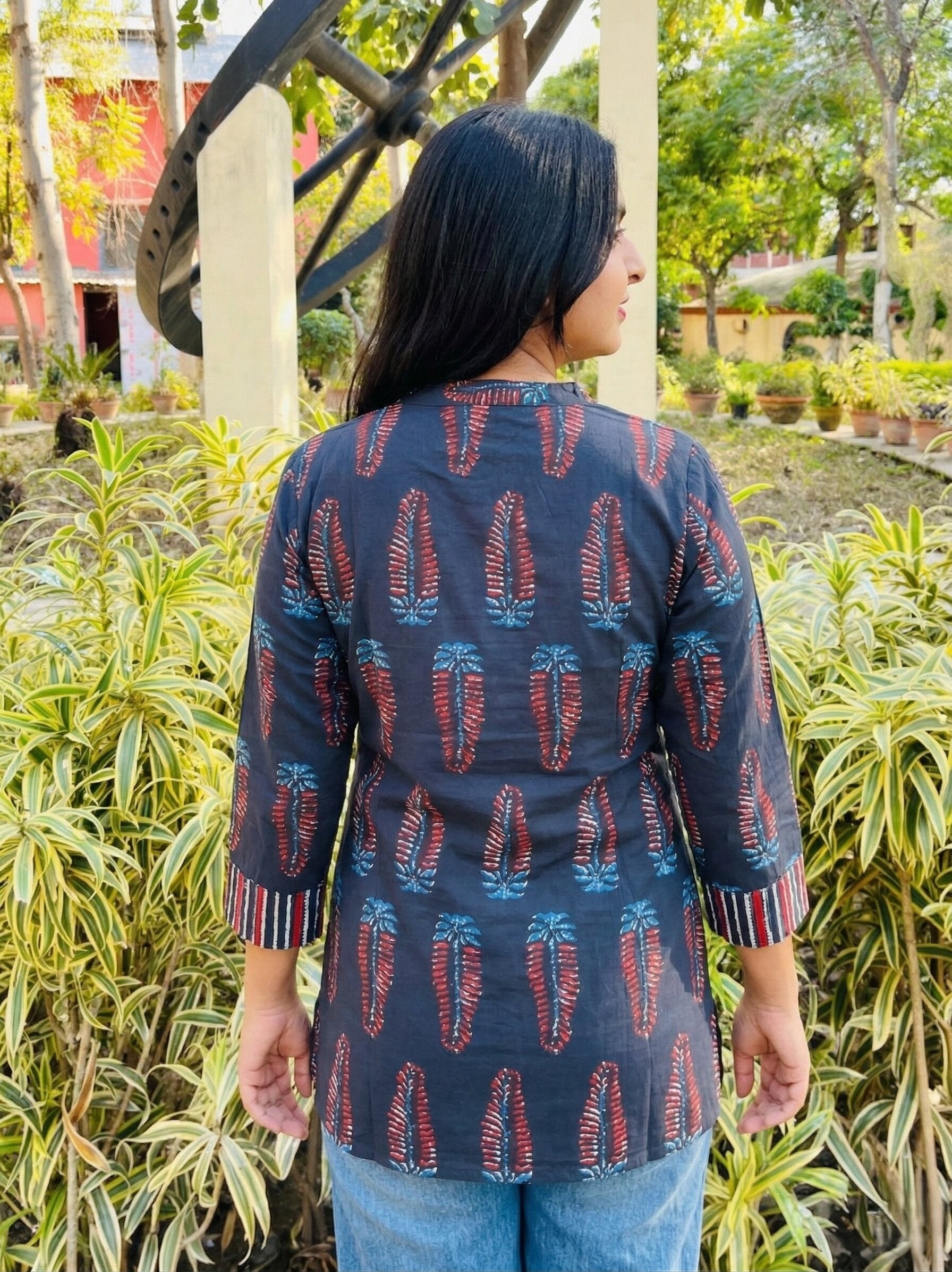 Black Printed Cotton Top