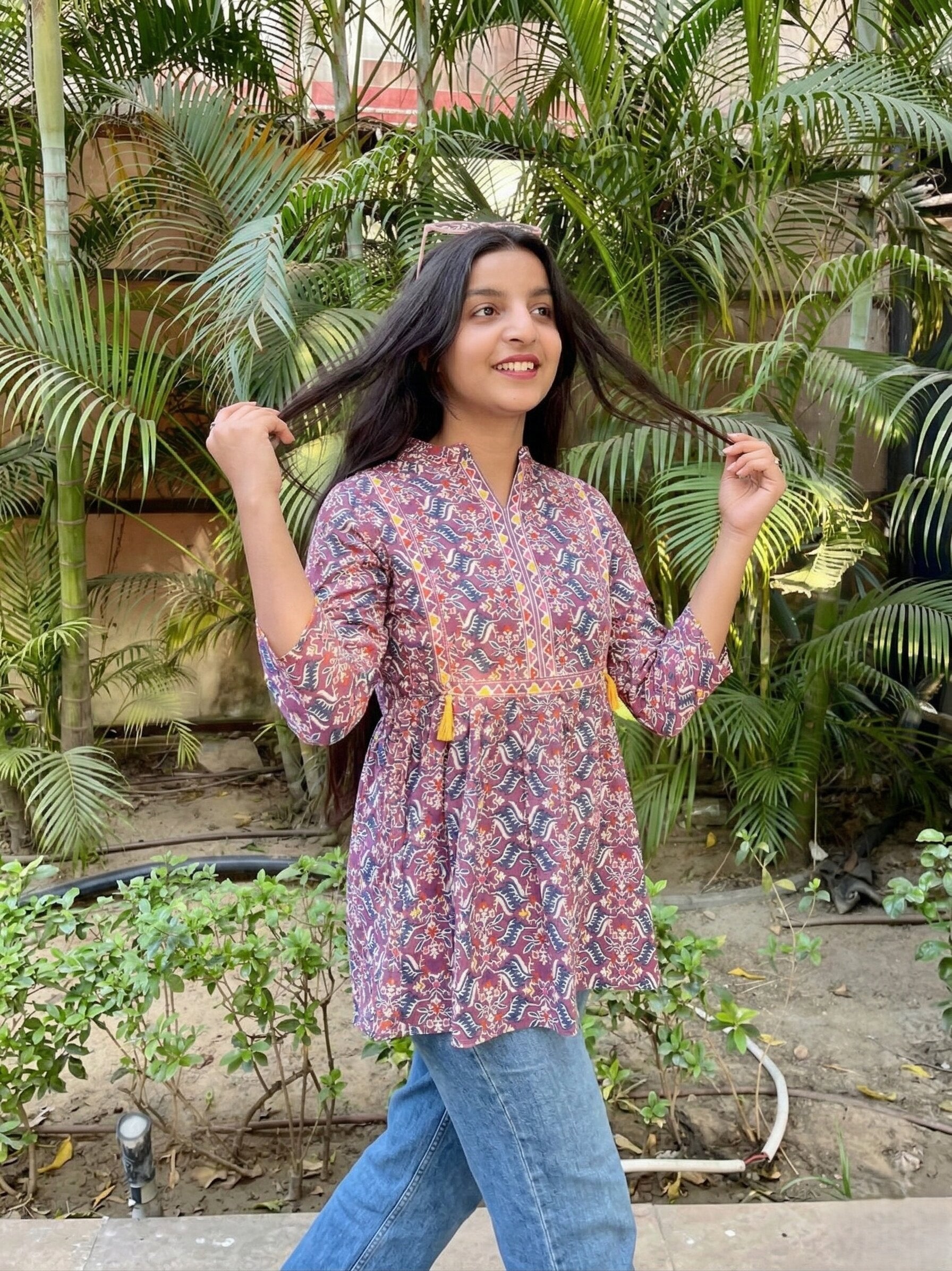 Purple Printed Boho Tunic Top