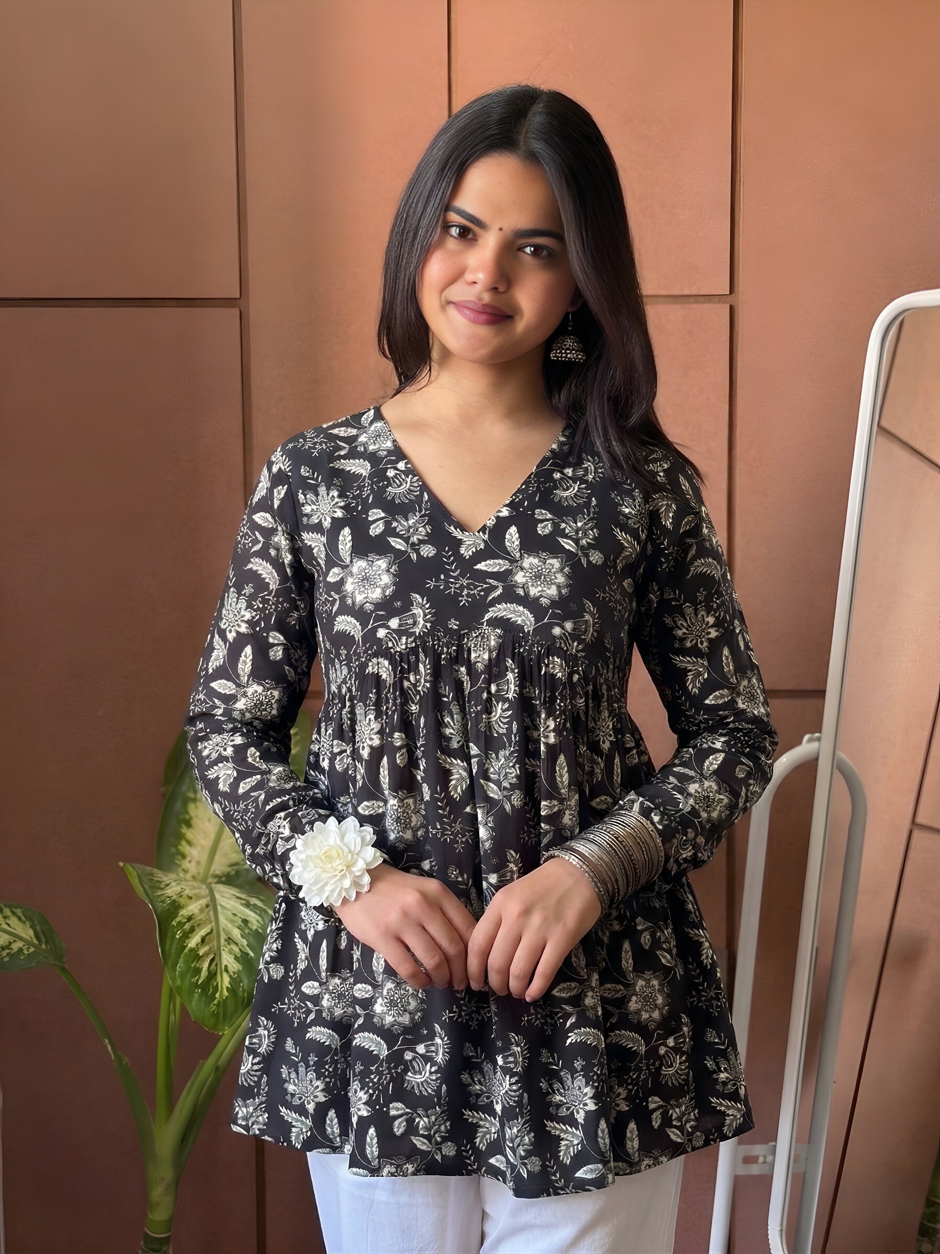 Floral Grace Black Peplum Top
