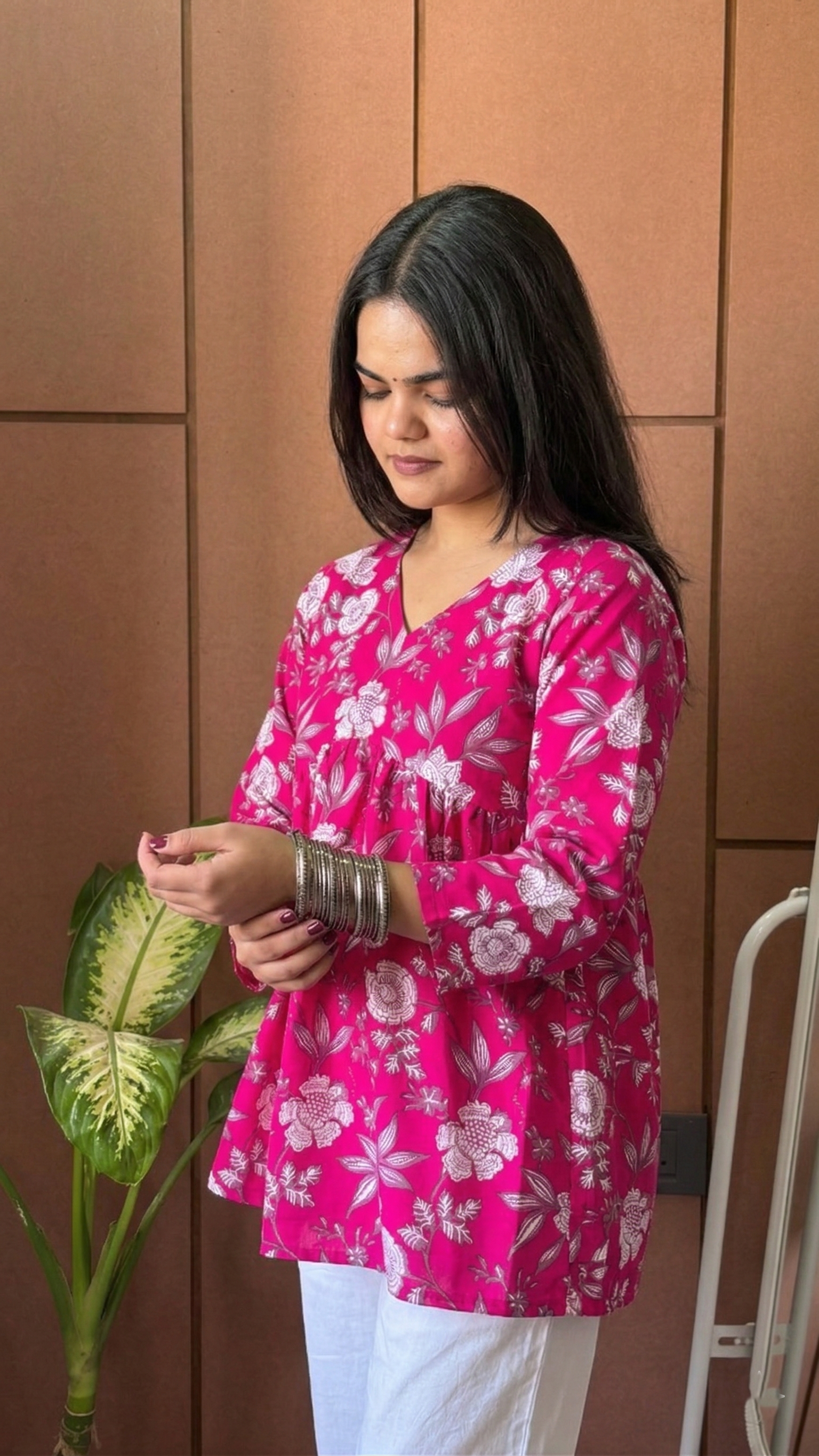 Pink Floral Printed Peplum Top