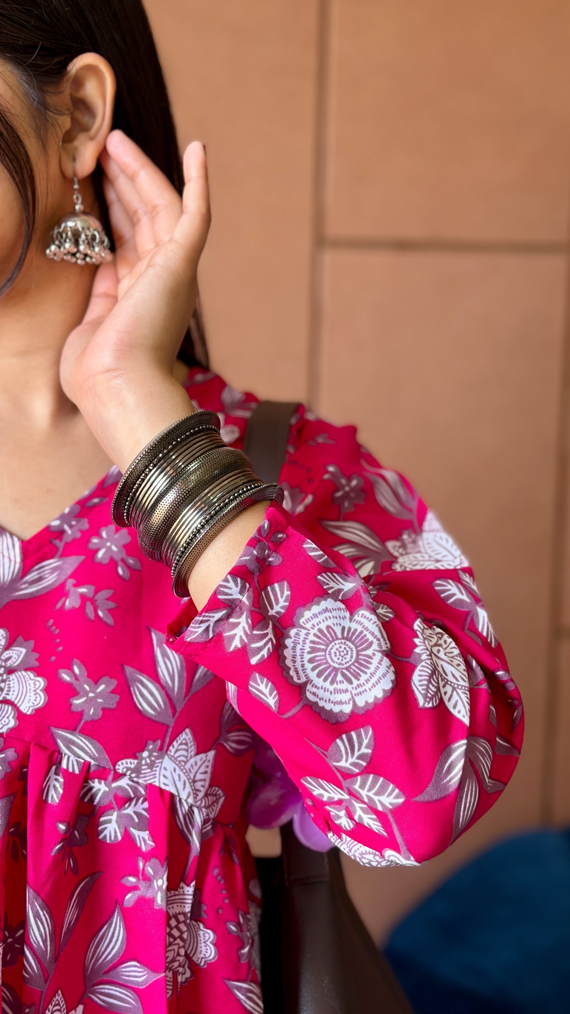 Pink Floral Printed Peplum Top