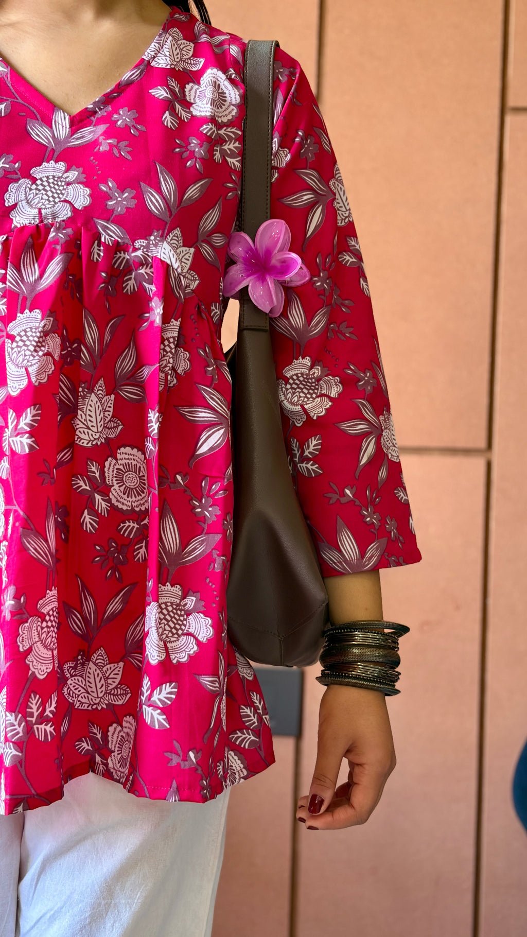 Pink Floral Printed Peplum Top