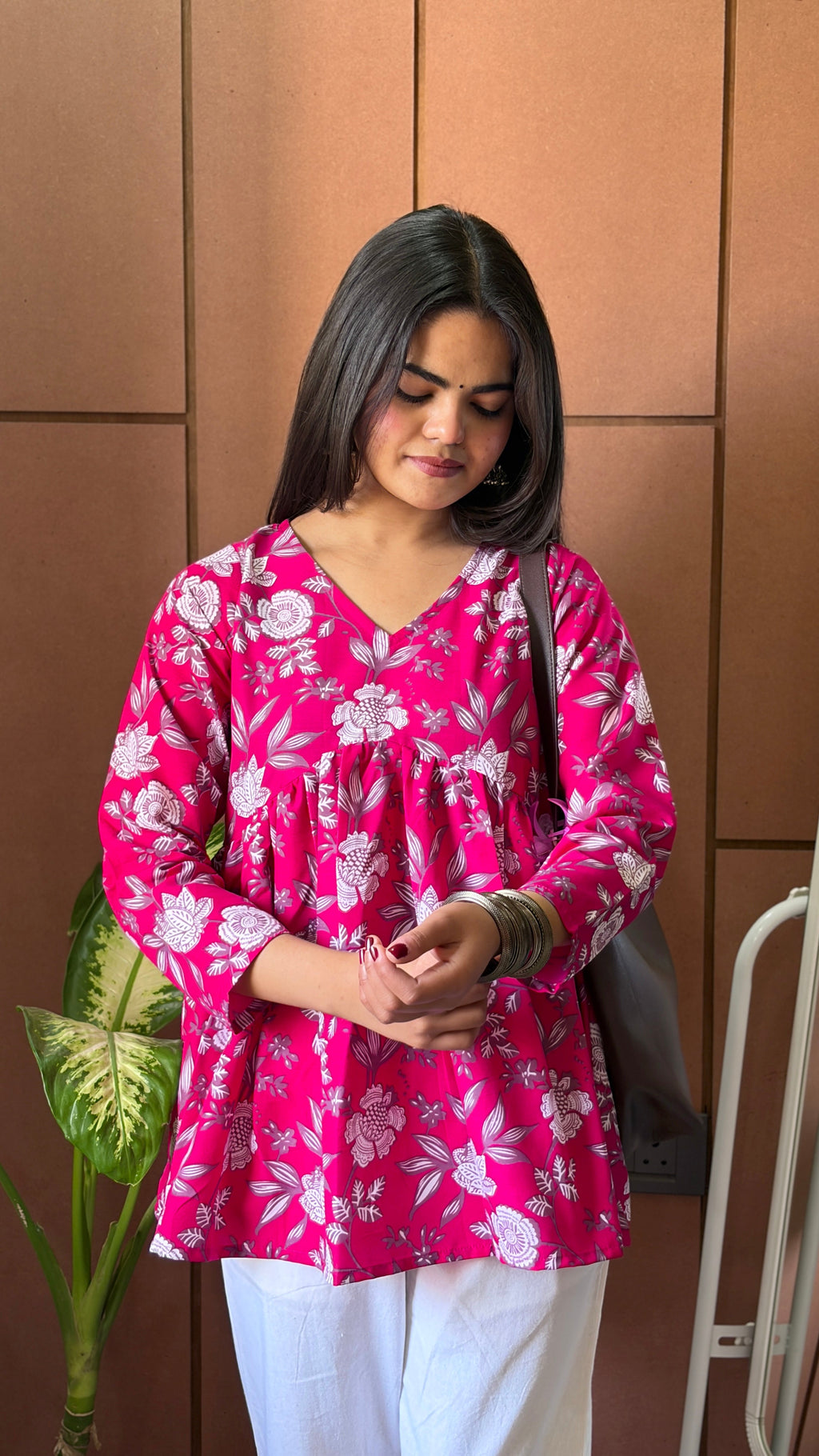 Pink Floral Printed Peplum Top