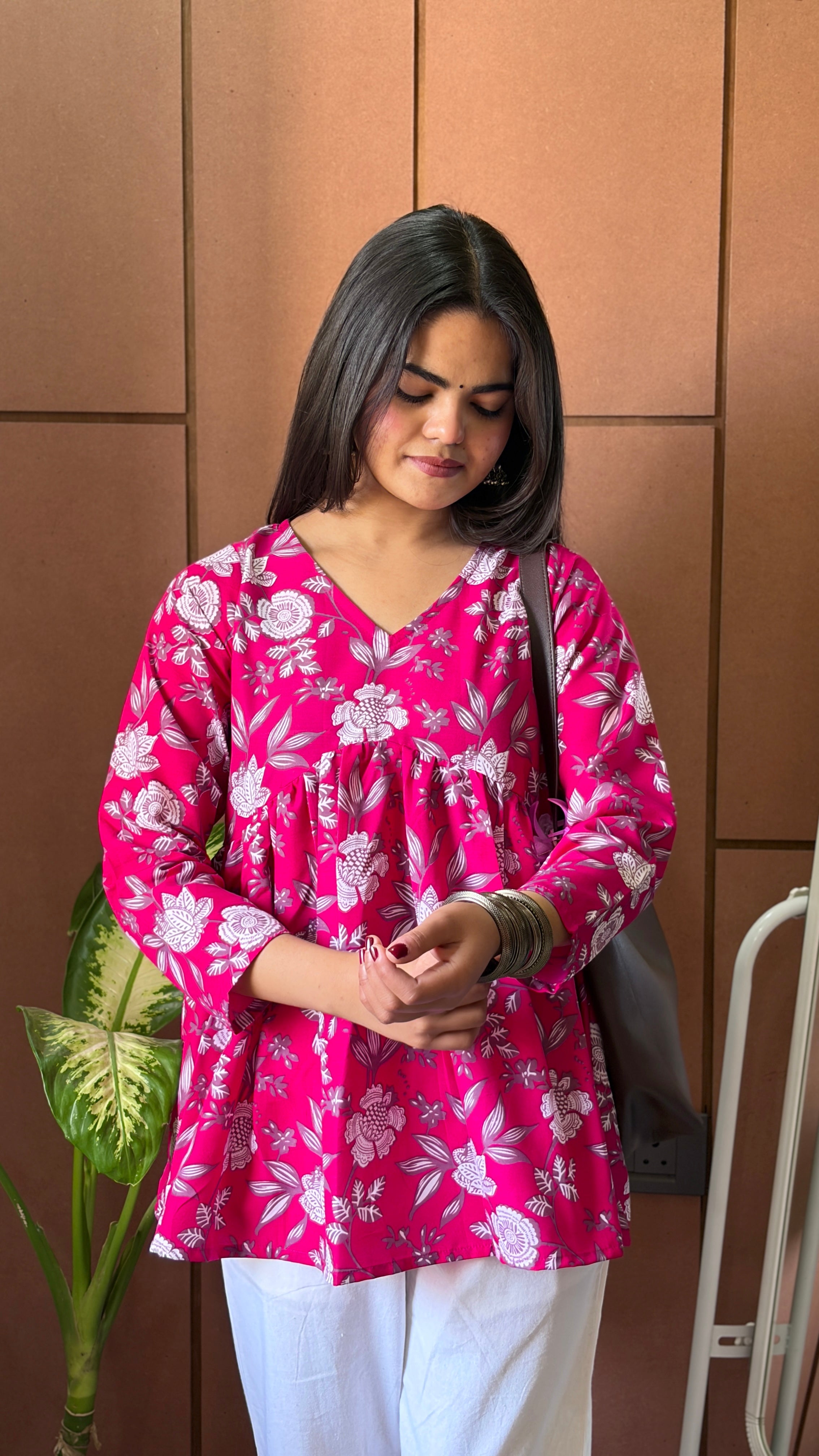 Pink Floral Printed Peplum Top