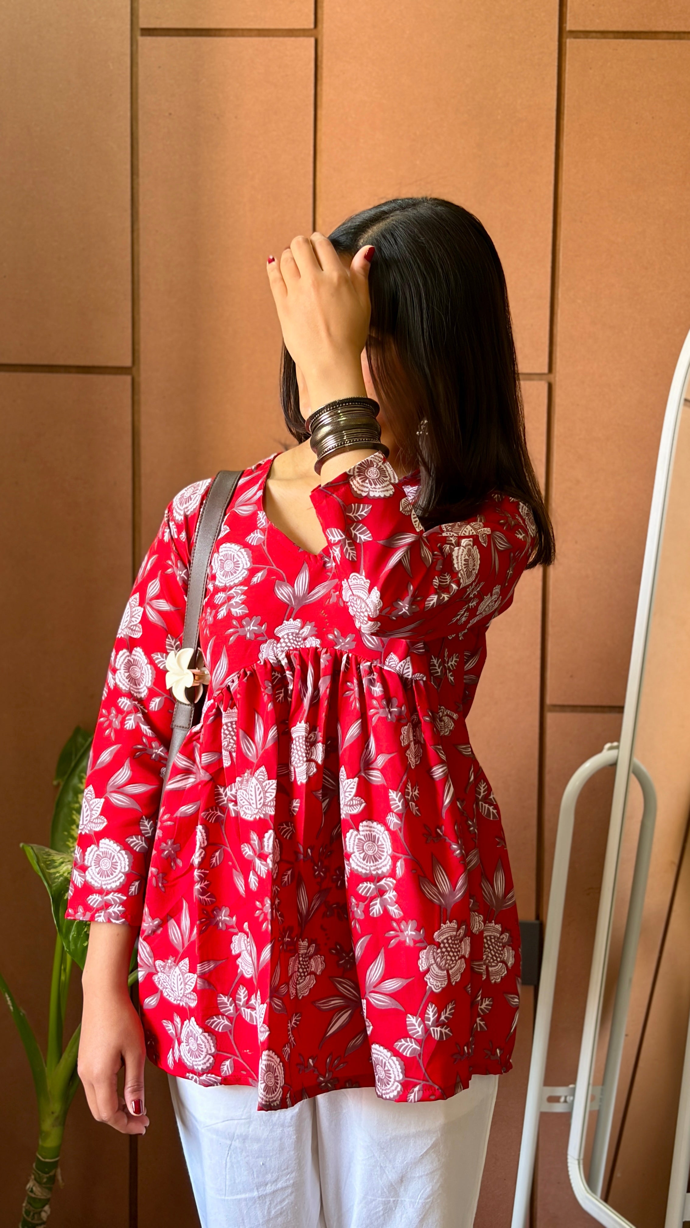 Floral Grace Red Peplum Top