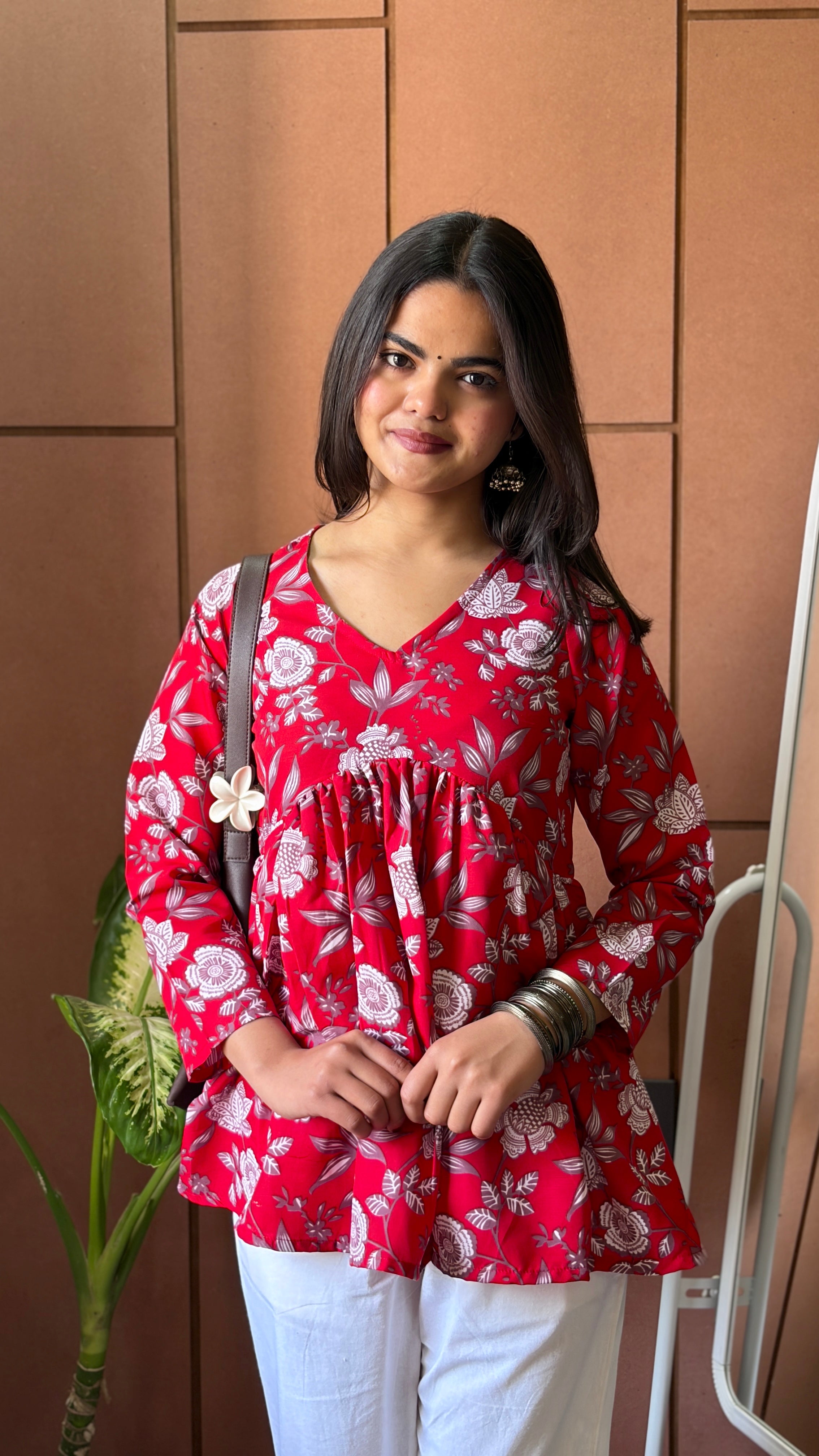 Floral Grace Red Peplum Top