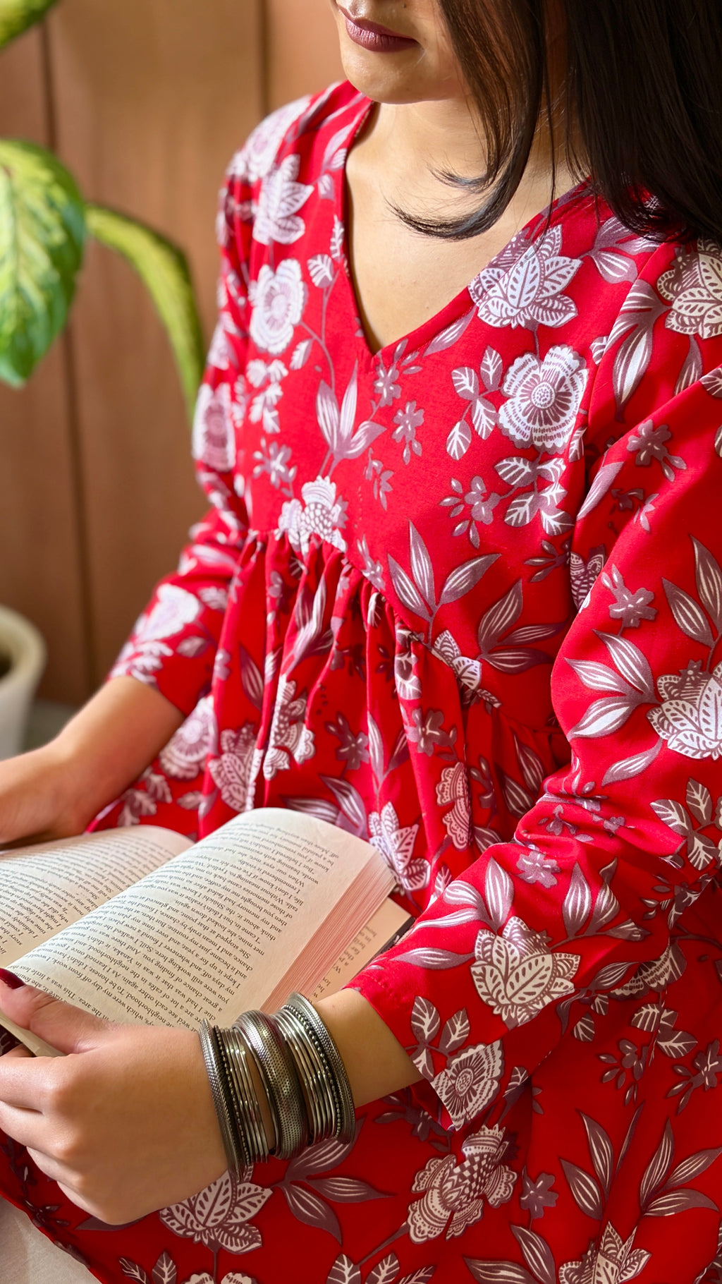Floral Grace Red Peplum Top