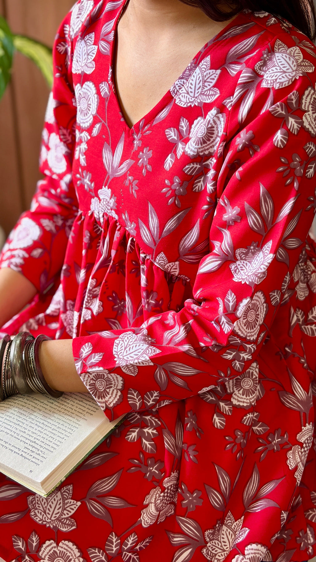 Floral Grace Red Peplum Top