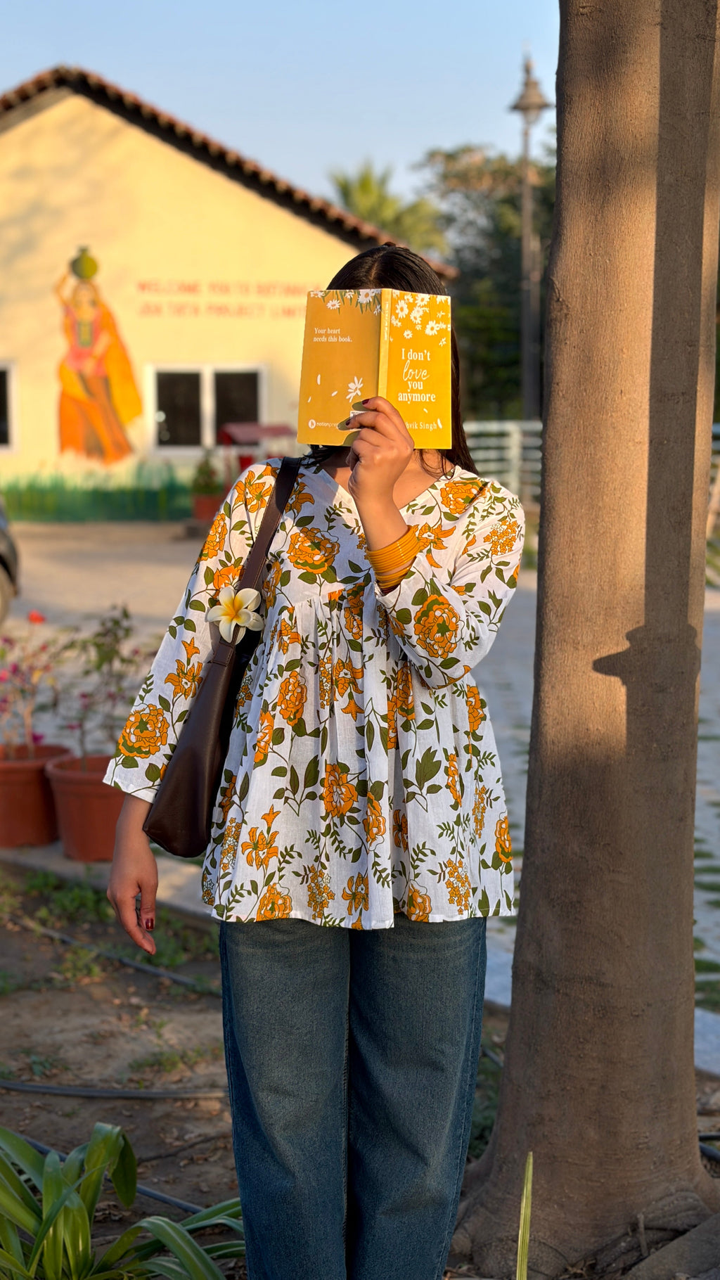 Mustard Bloom Cotton Peplum Top