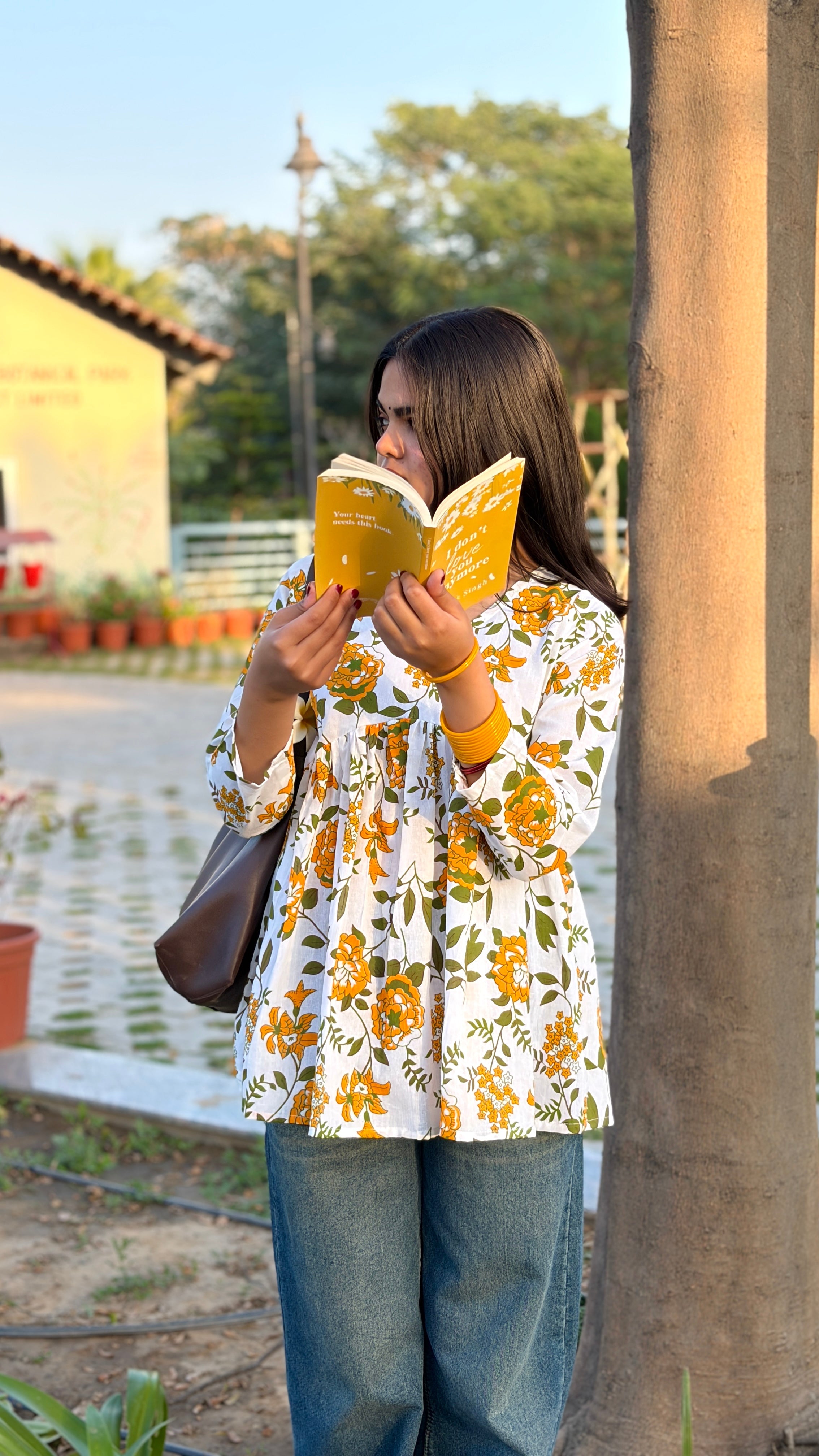 Mustard Bloom Cotton Peplum Top