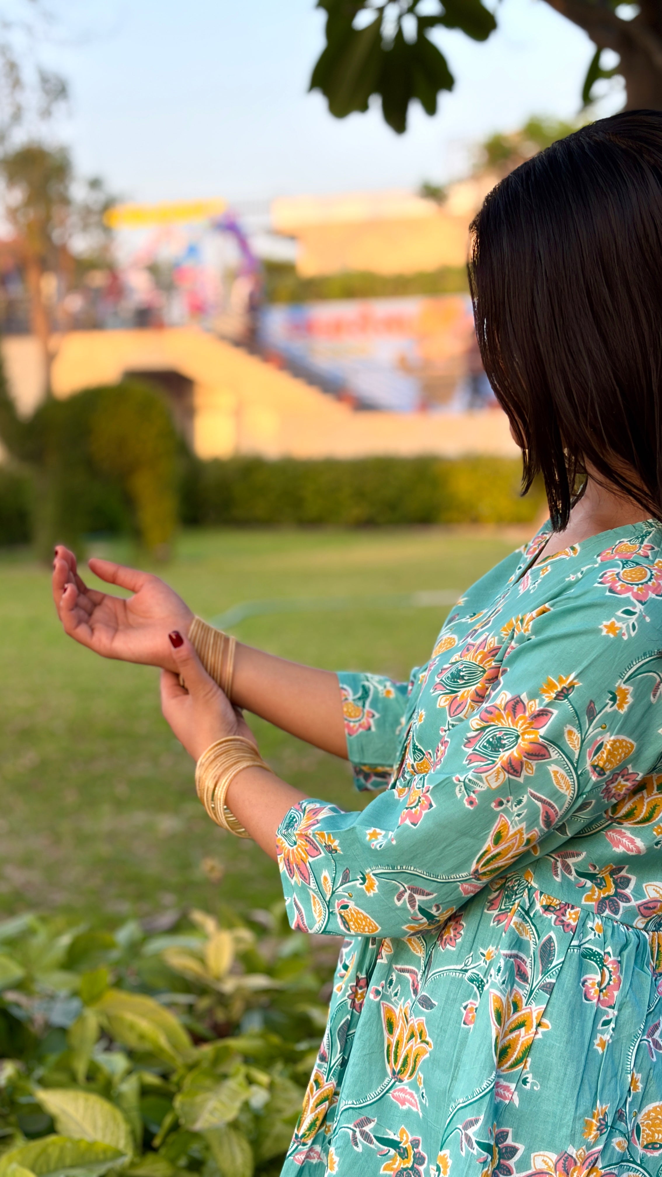 Teal Floral Cotton Peplum Top