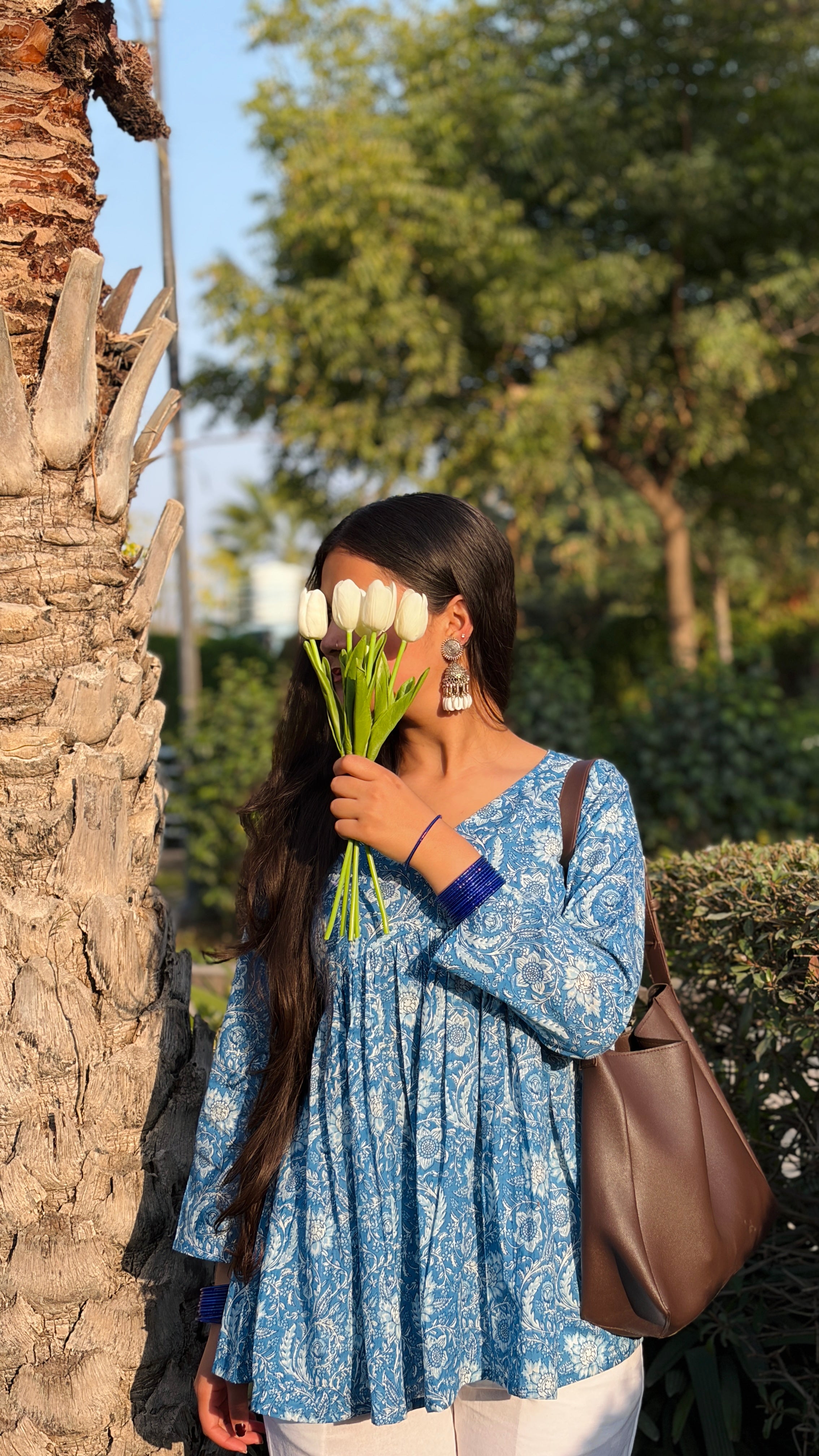 Blue Floral Cotton Peplum Top