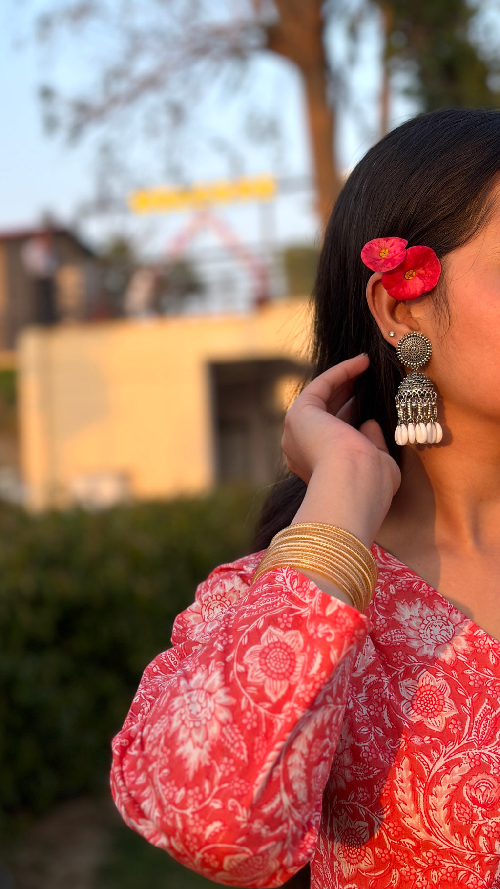 Red Floral Printed Cotton Top