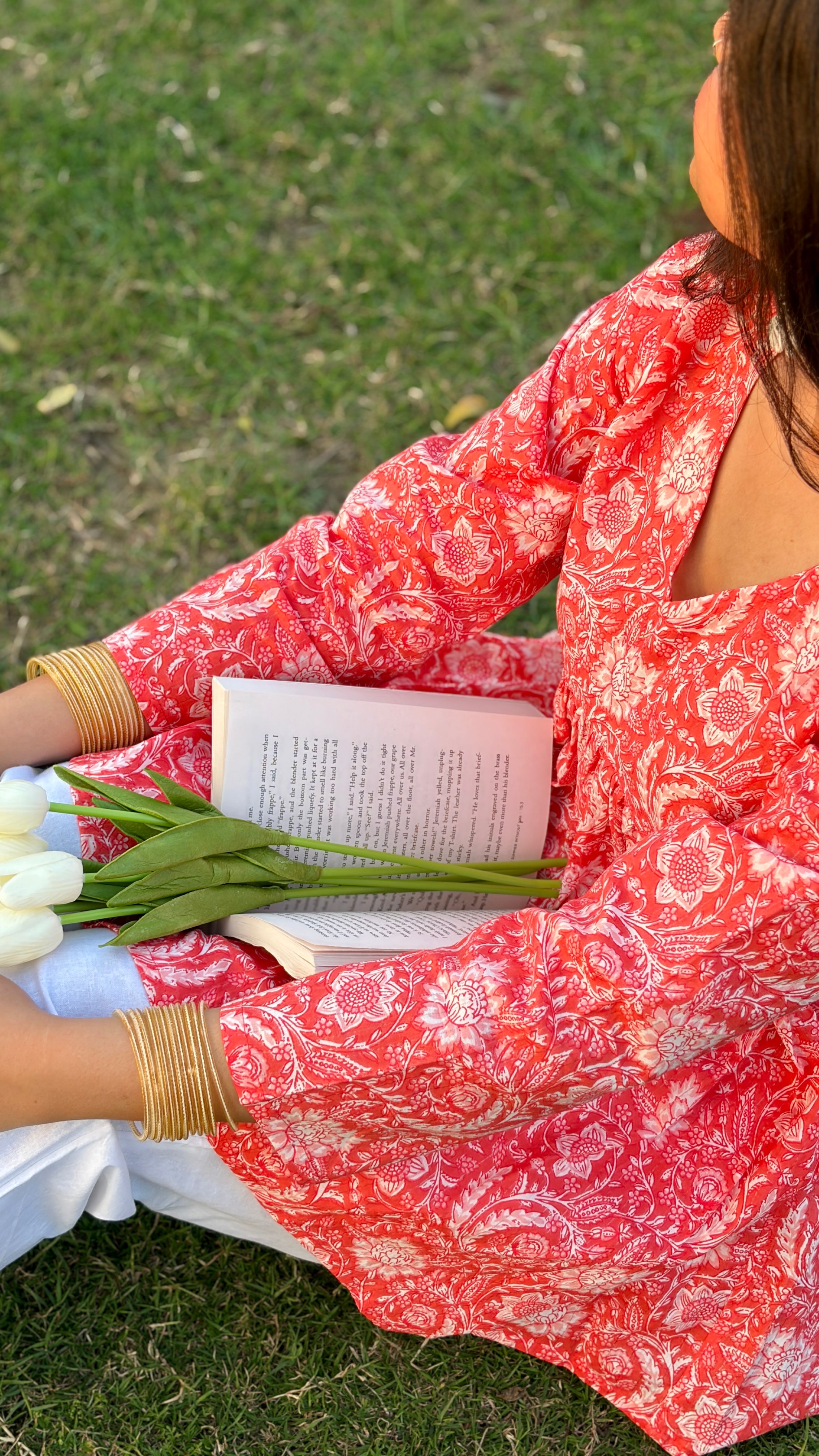 Red Floral Printed Cotton Top