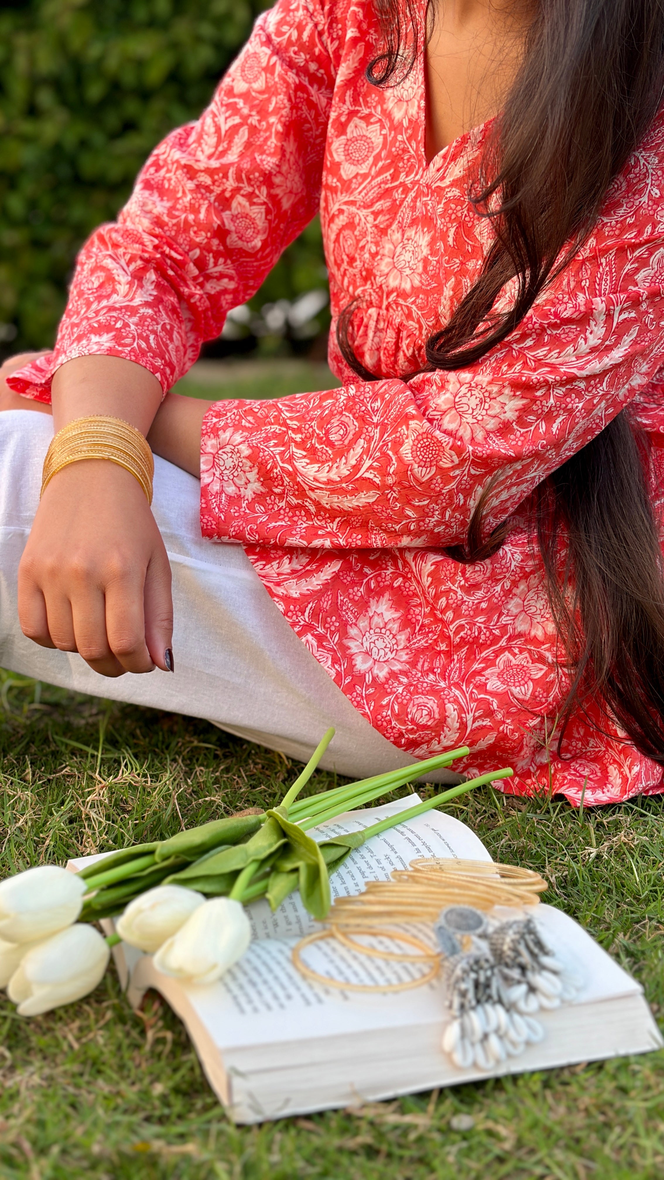 Red Floral Printed Cotton Top