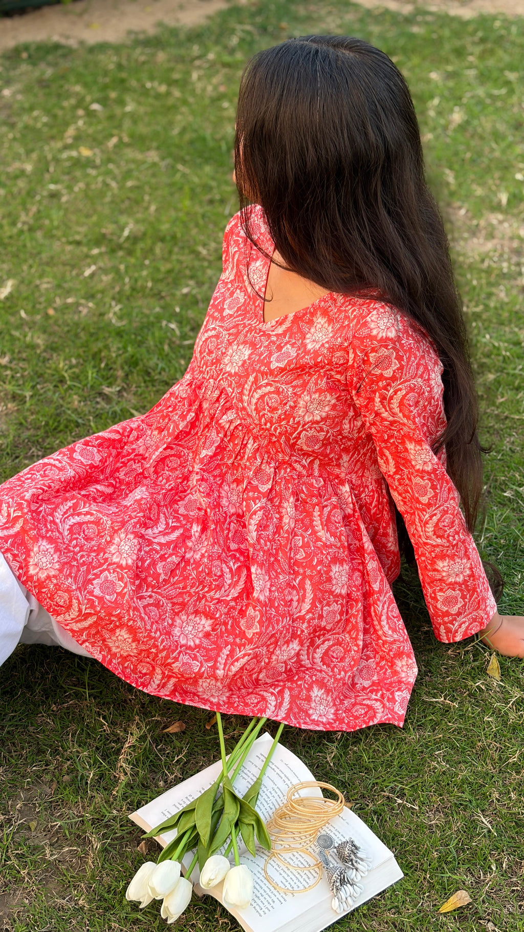 Red Floral Printed Cotton Top