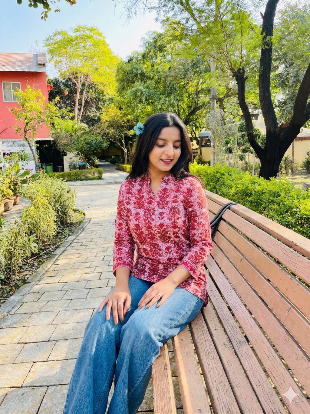 Crimson Bloom Handcrafted Cotton Top