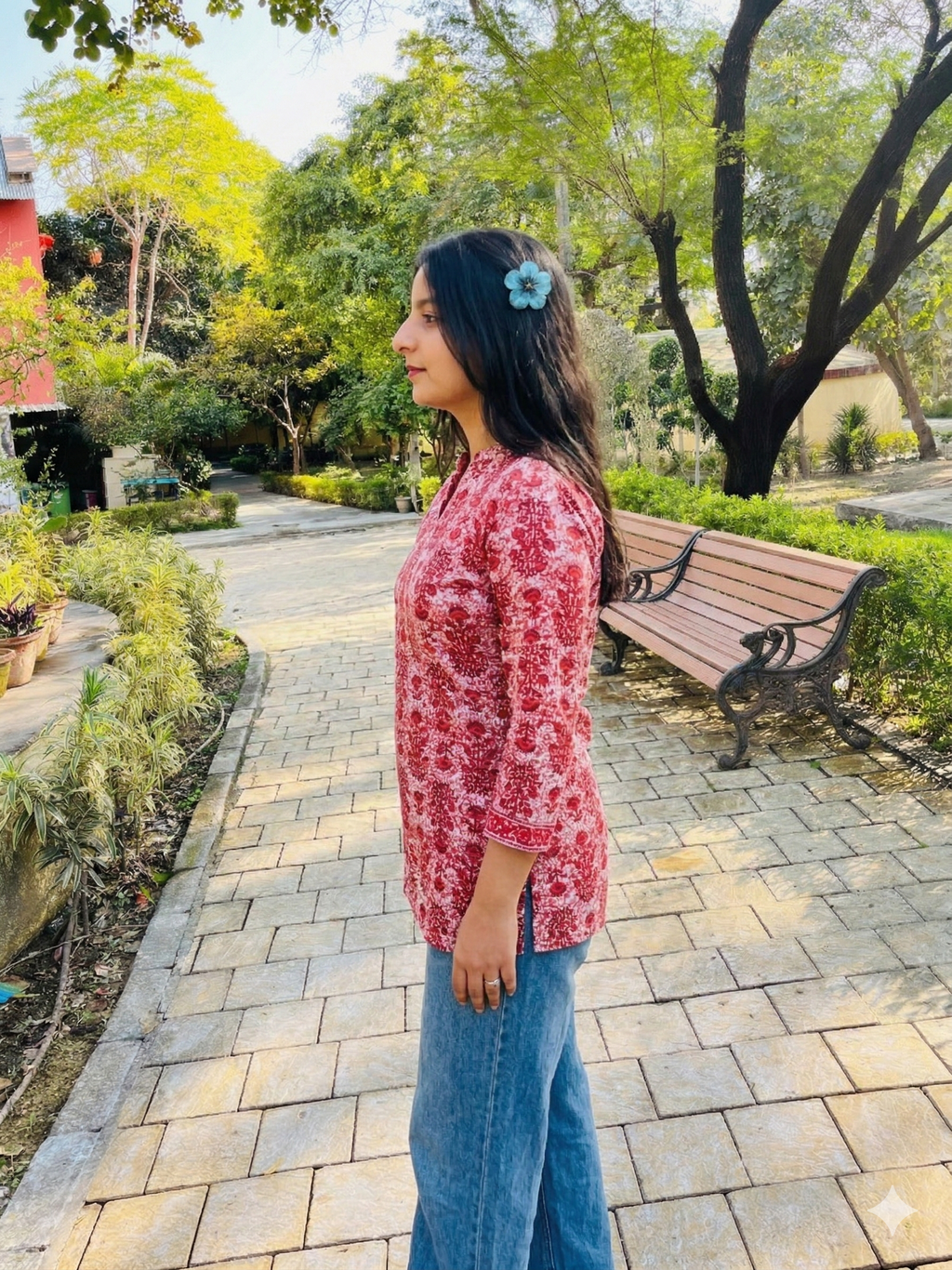 Crimson Bloom Handcrafted Cotton Top