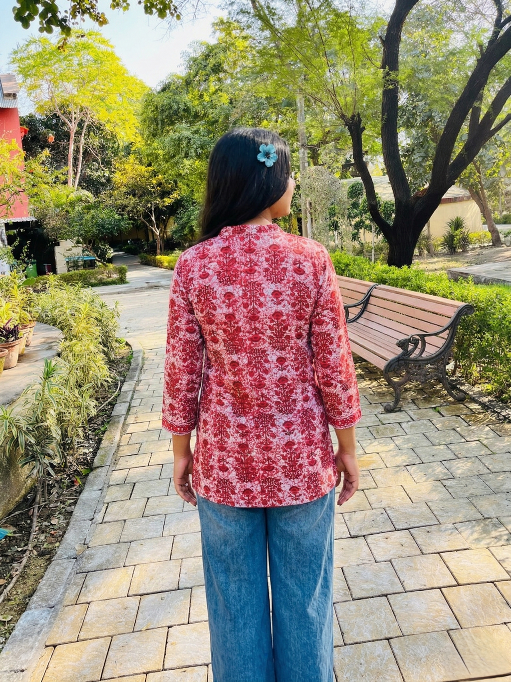 Crimson Bloom Handcrafted Cotton Top