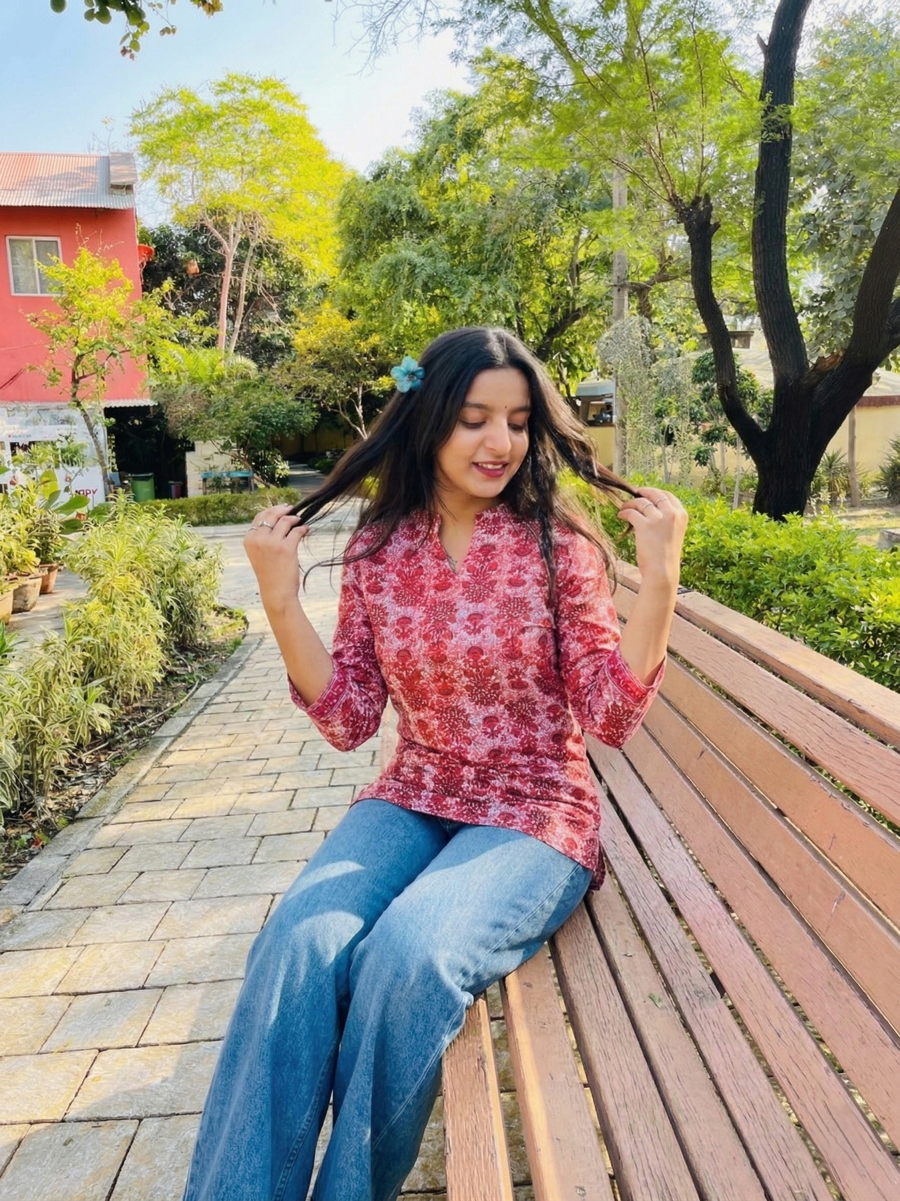 Crimson Bloom Handcrafted Cotton Top