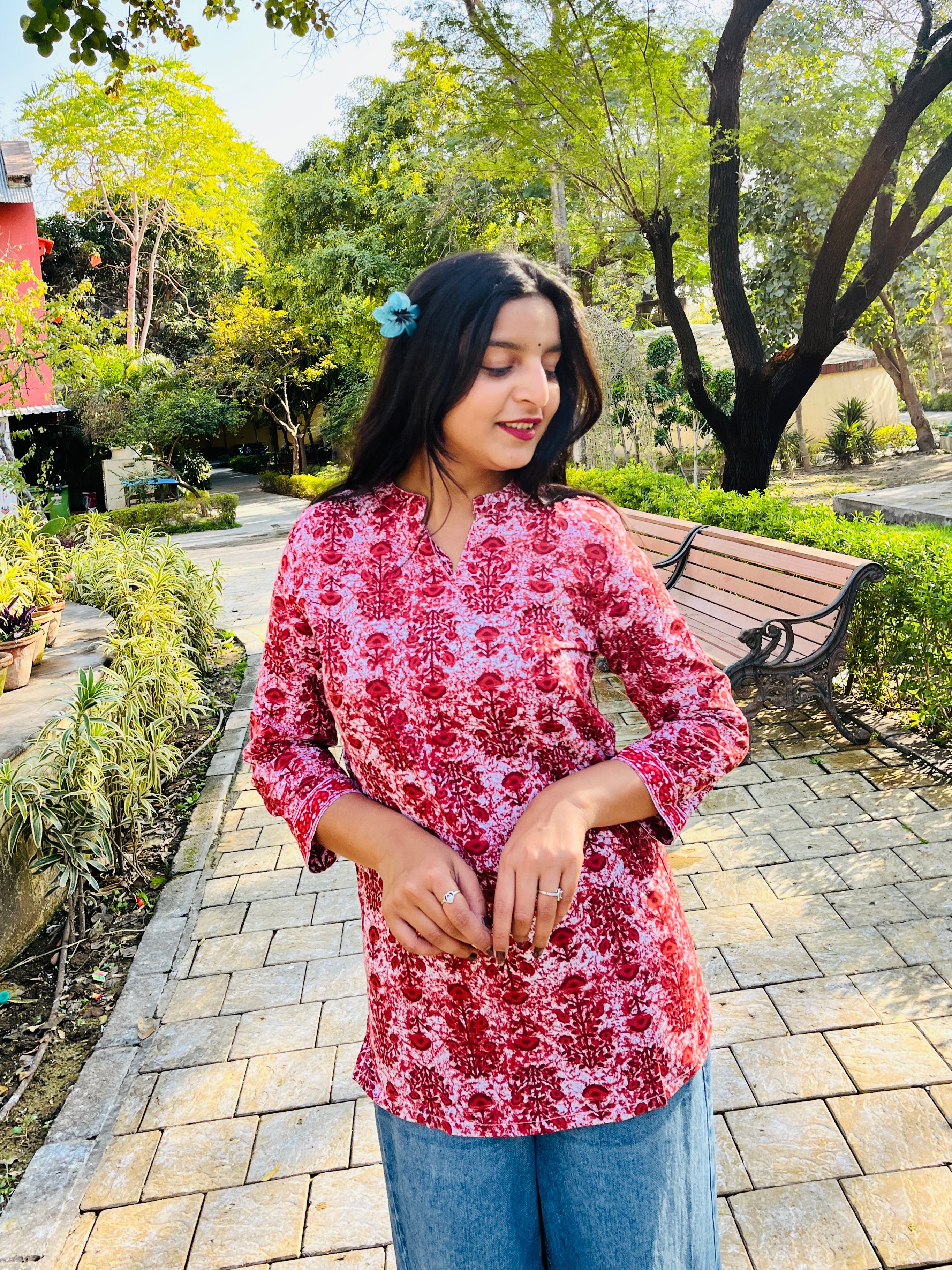 Crimson Bloom Handcrafted Cotton Top