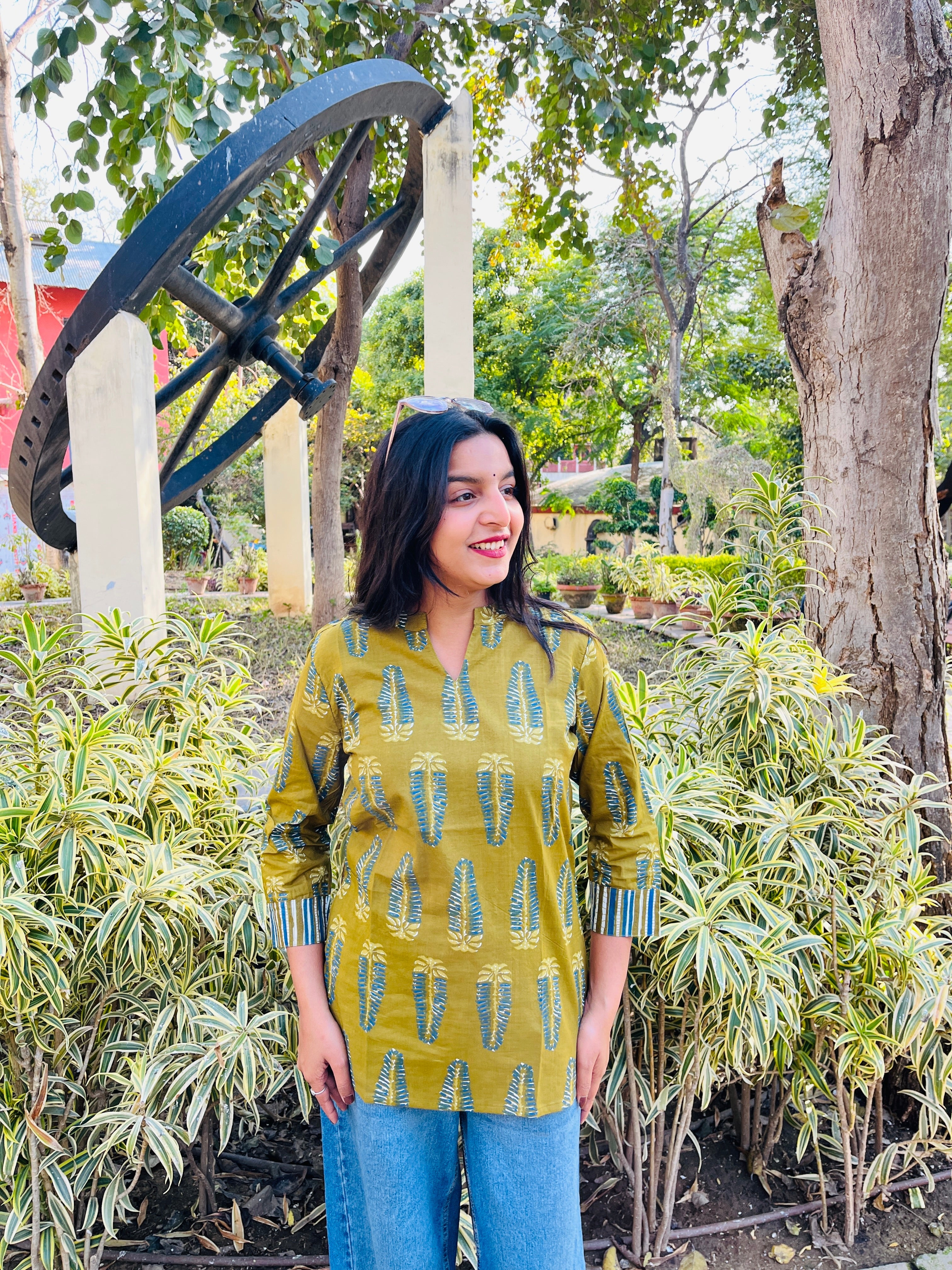 Green Handblock Print Cotton Top