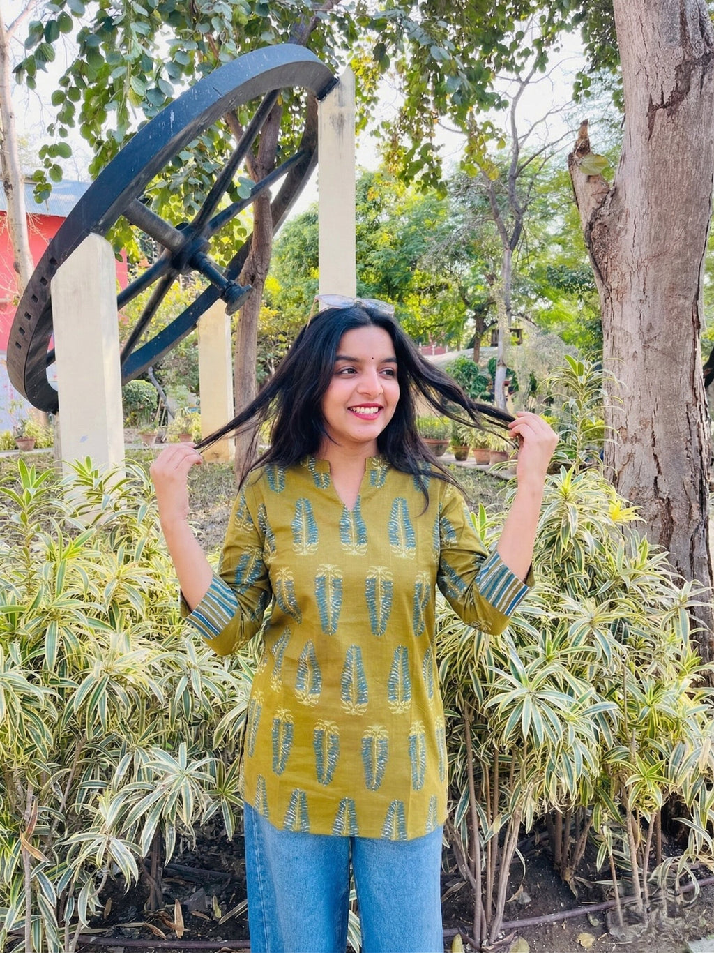 Green Handblock Print Cotton Top