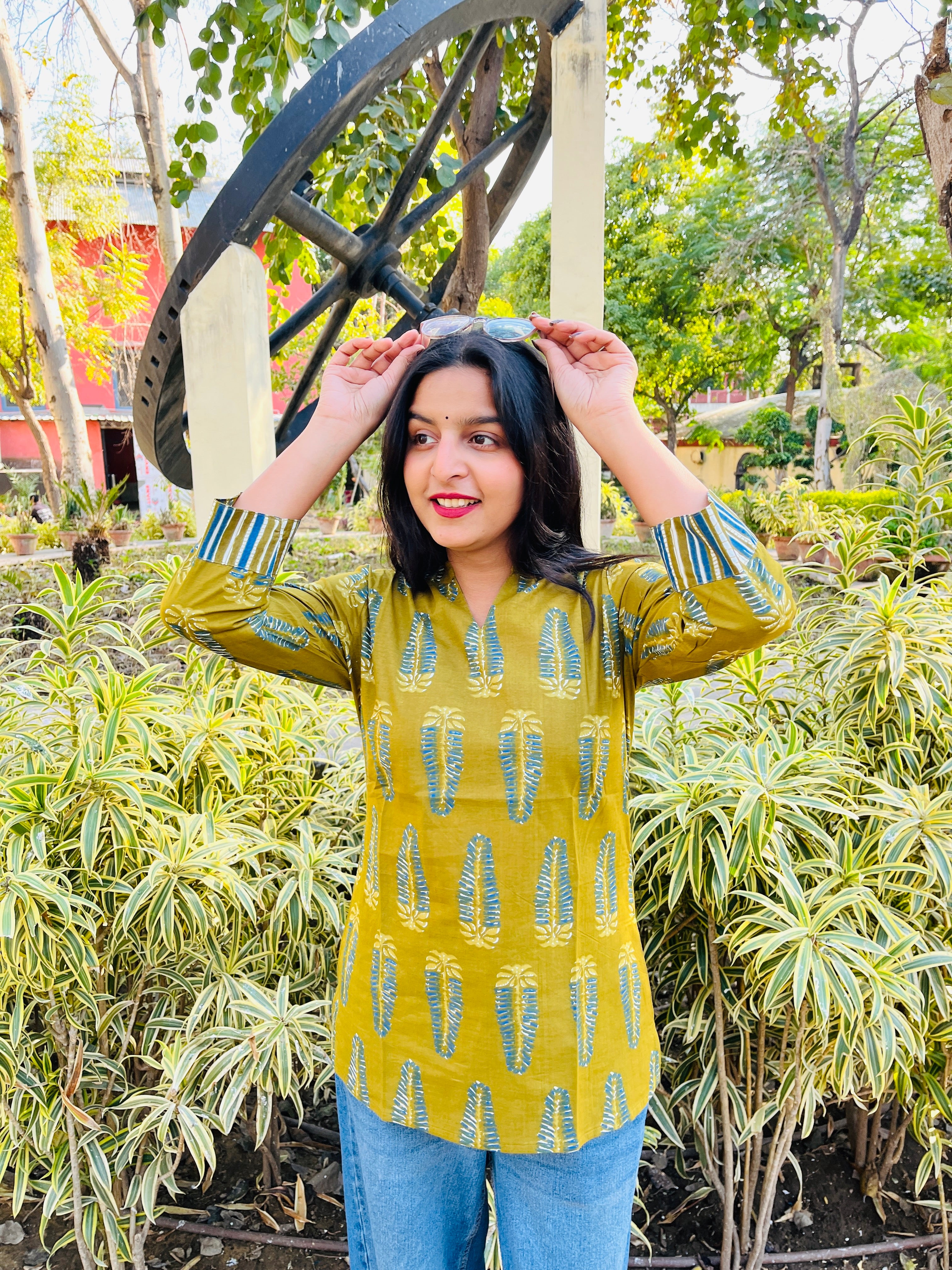 Green Handblock Print Cotton Top