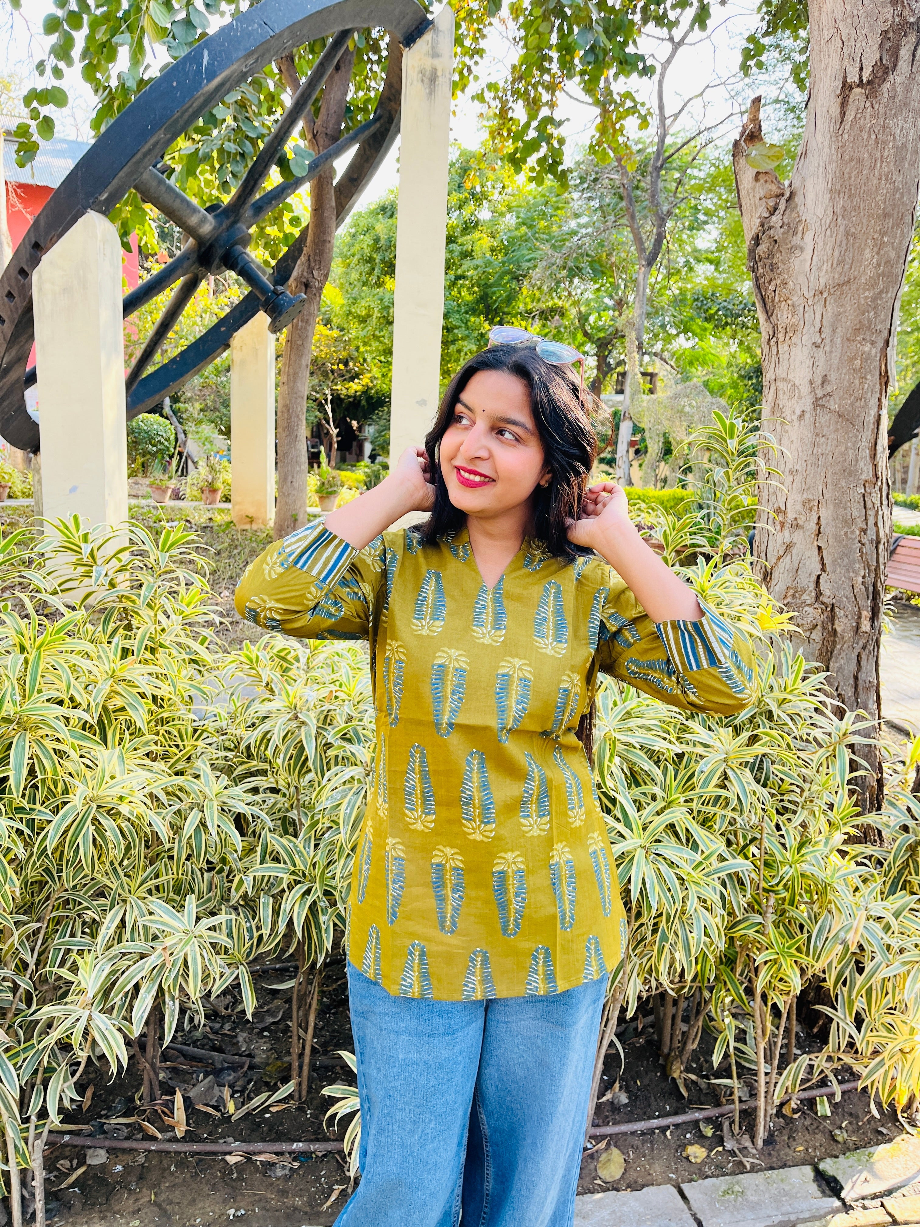 Green Handblock Print Cotton Top