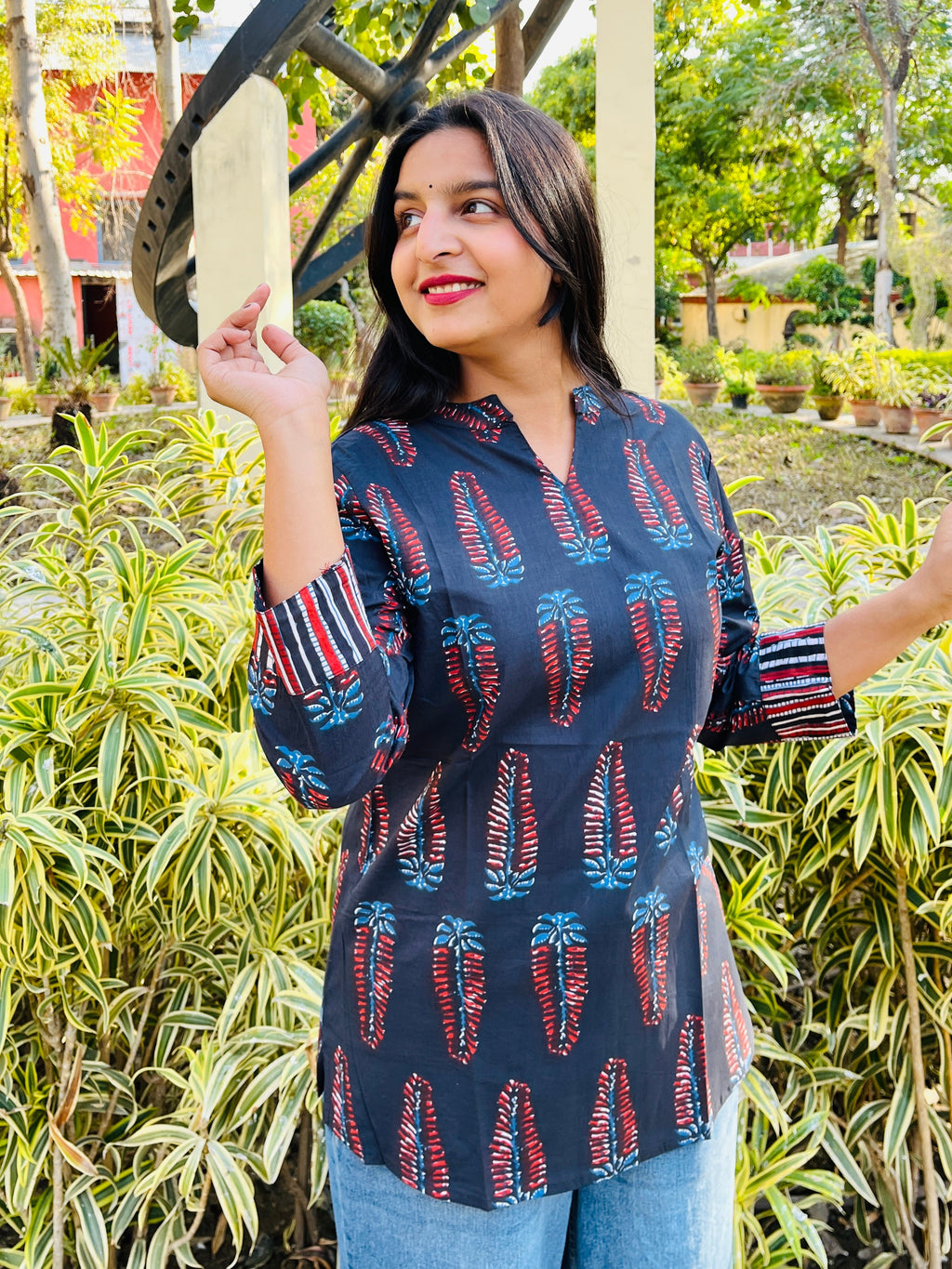 Black Printed Cotton Top