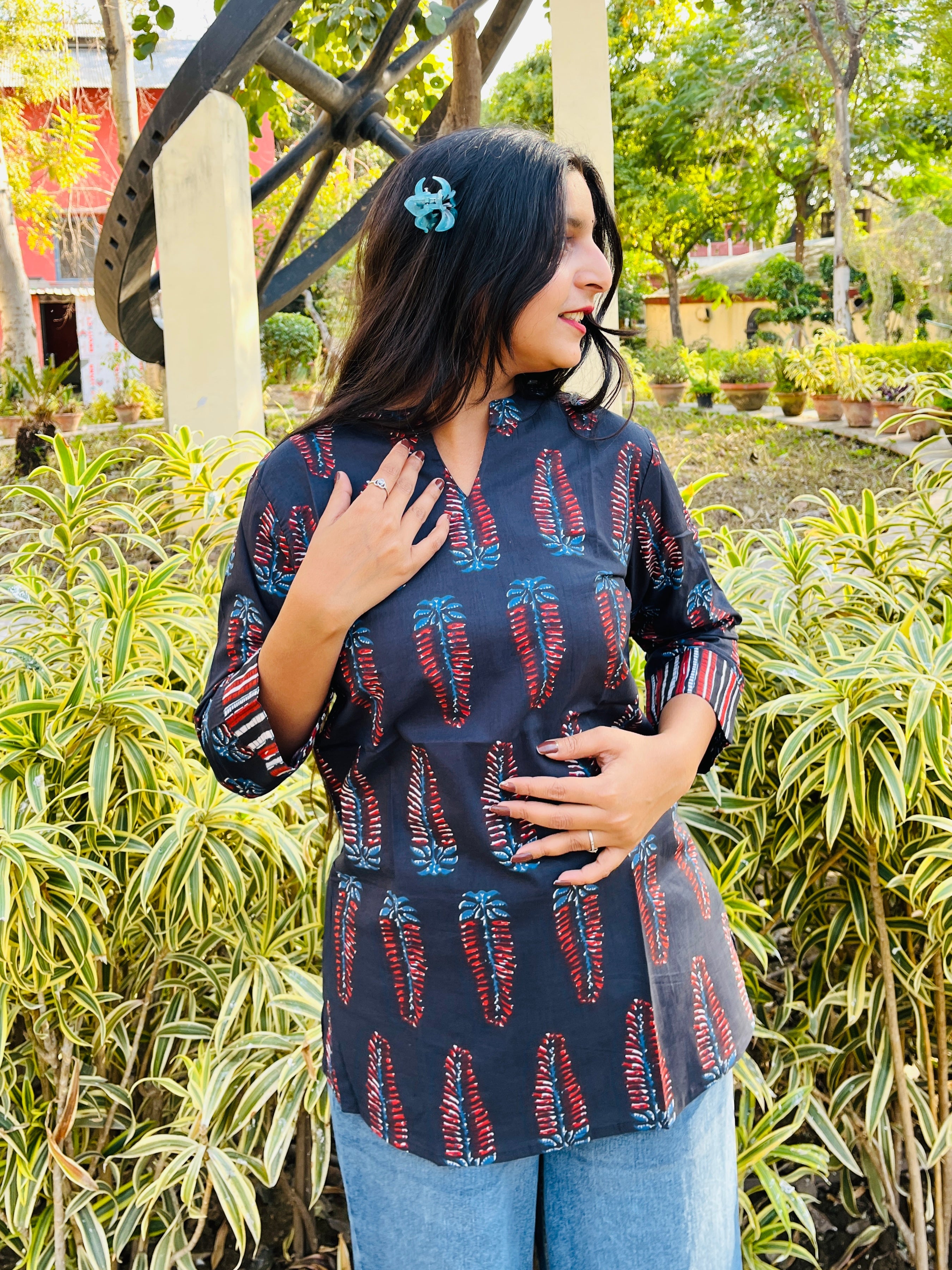 Black Printed Cotton Top