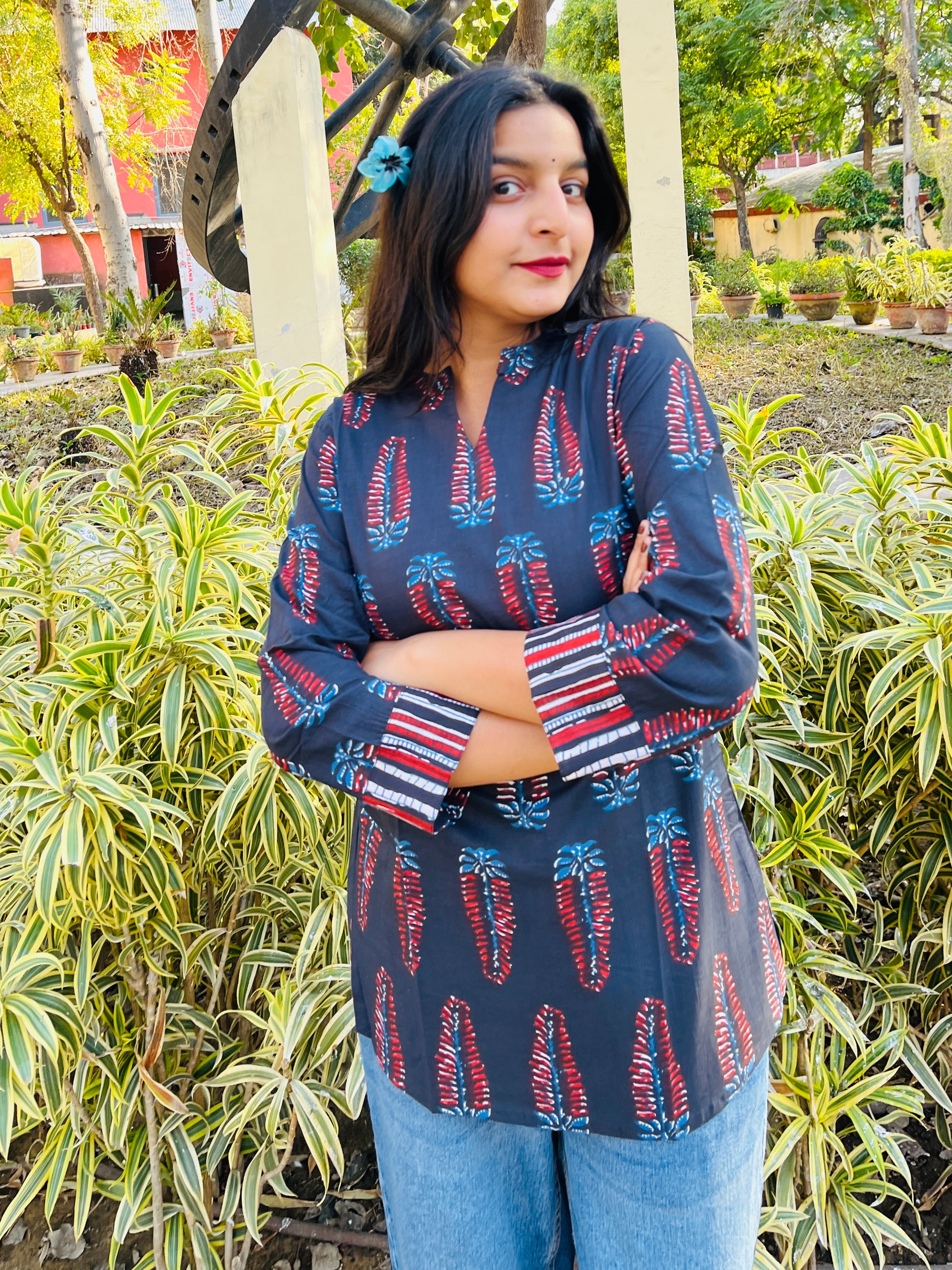 Black Printed Cotton Top