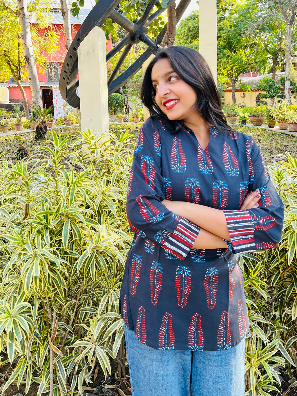 Black Printed Cotton Top