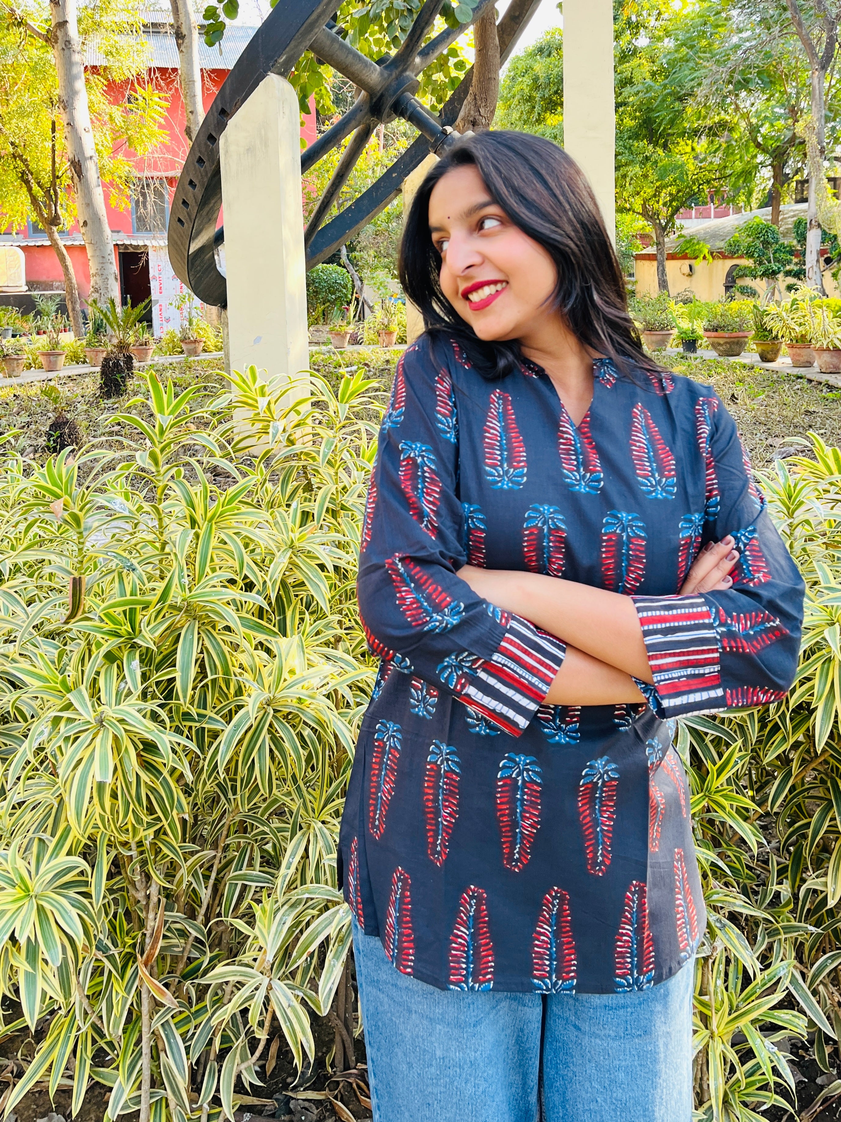 Black Printed Cotton Top