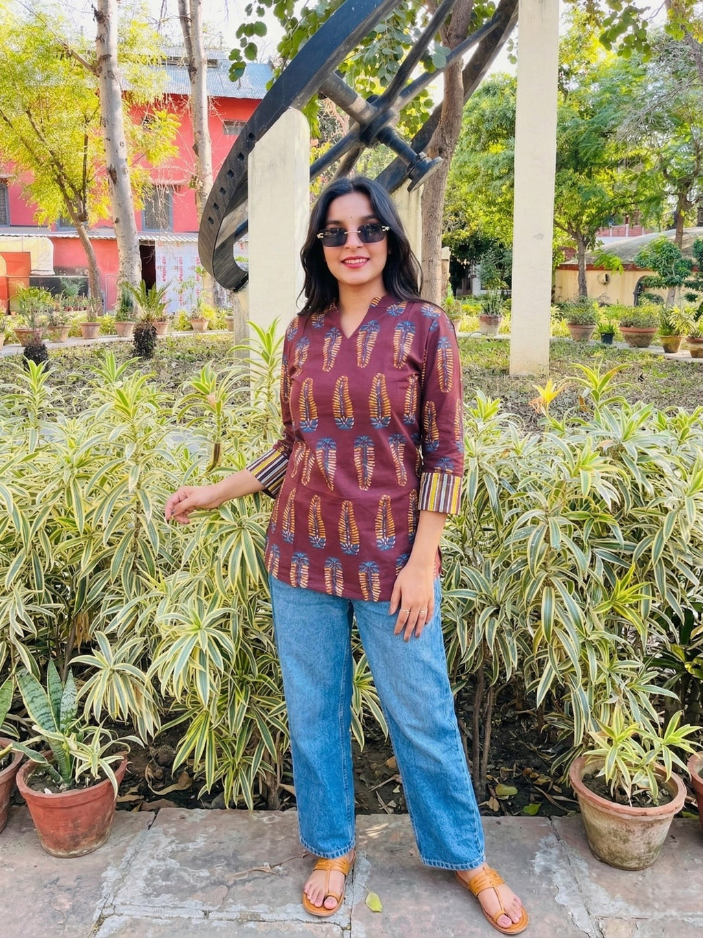 Rust Printed Cotton Top – Effortless Everyday Elegance