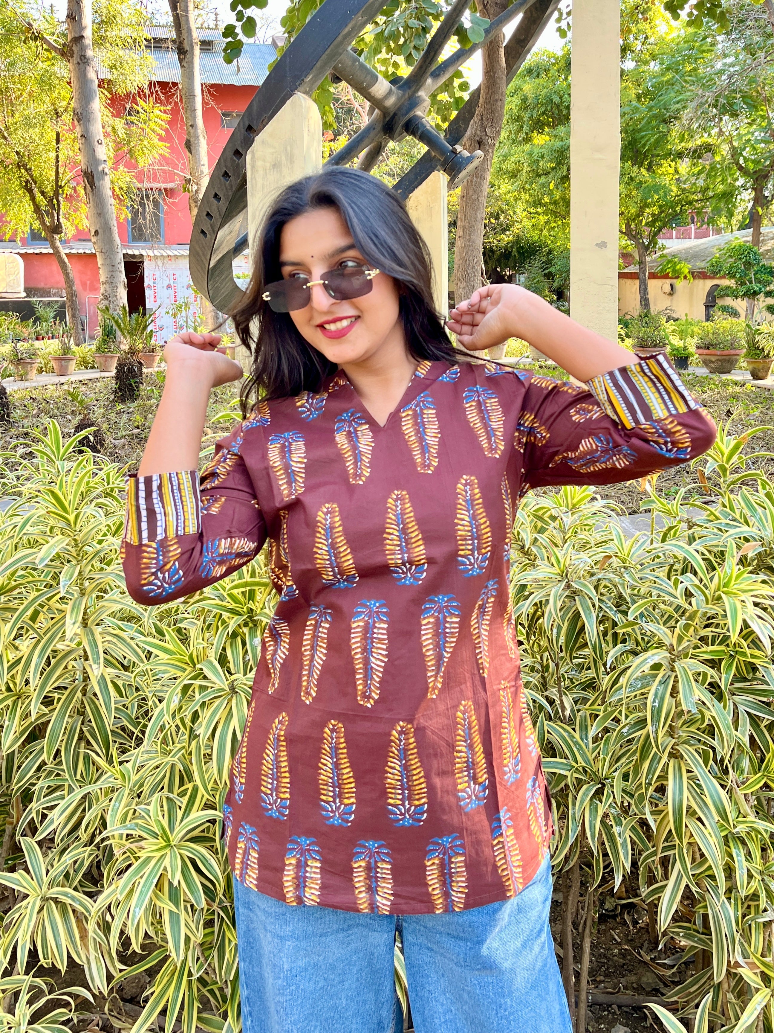 Rust Printed Cotton Top – Effortless Everyday Elegance